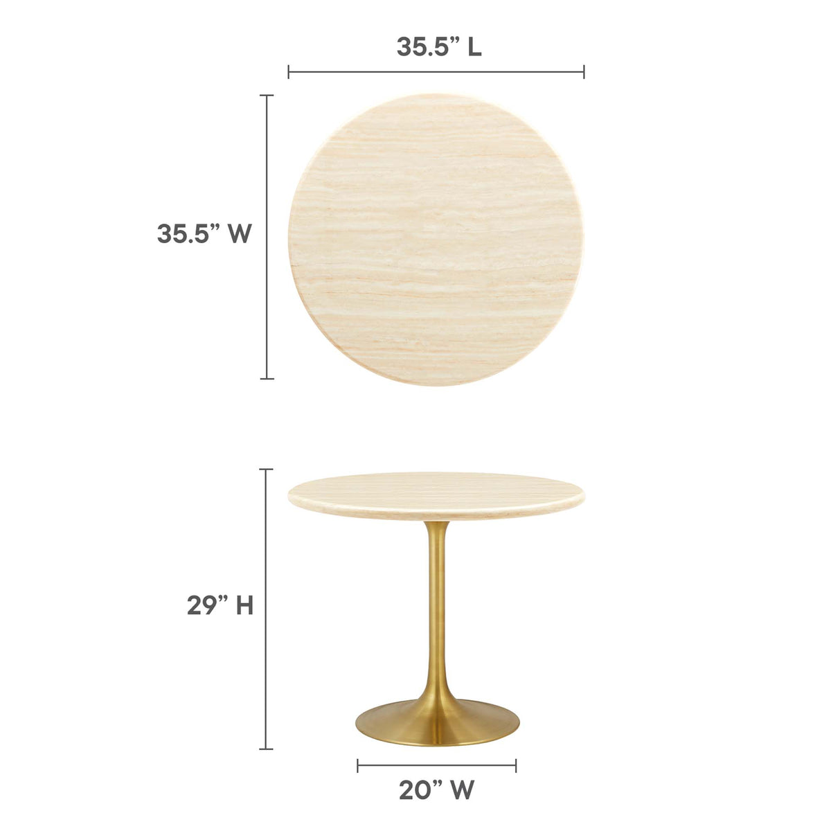 Lippa 36" Round Faux Travertine Dining Table, Gold Travertine