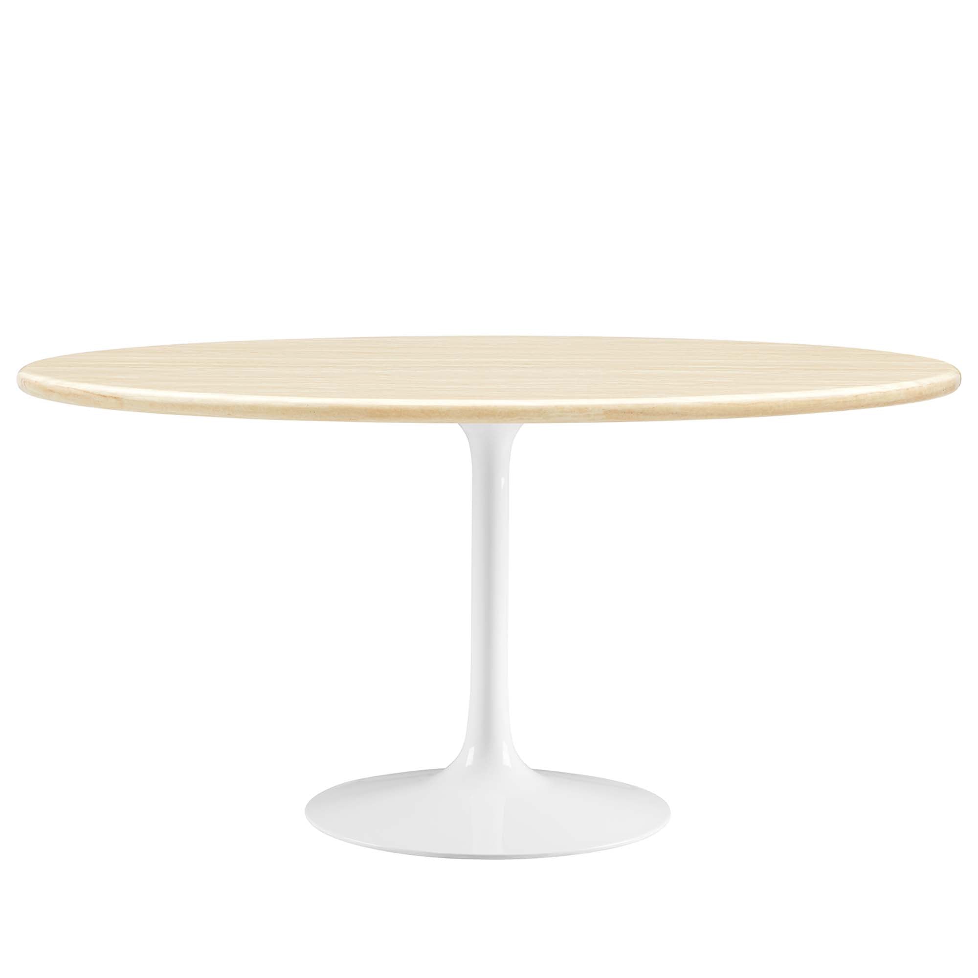 Lippa 60" Oval Faux Travertine Dining Table, White Traventine