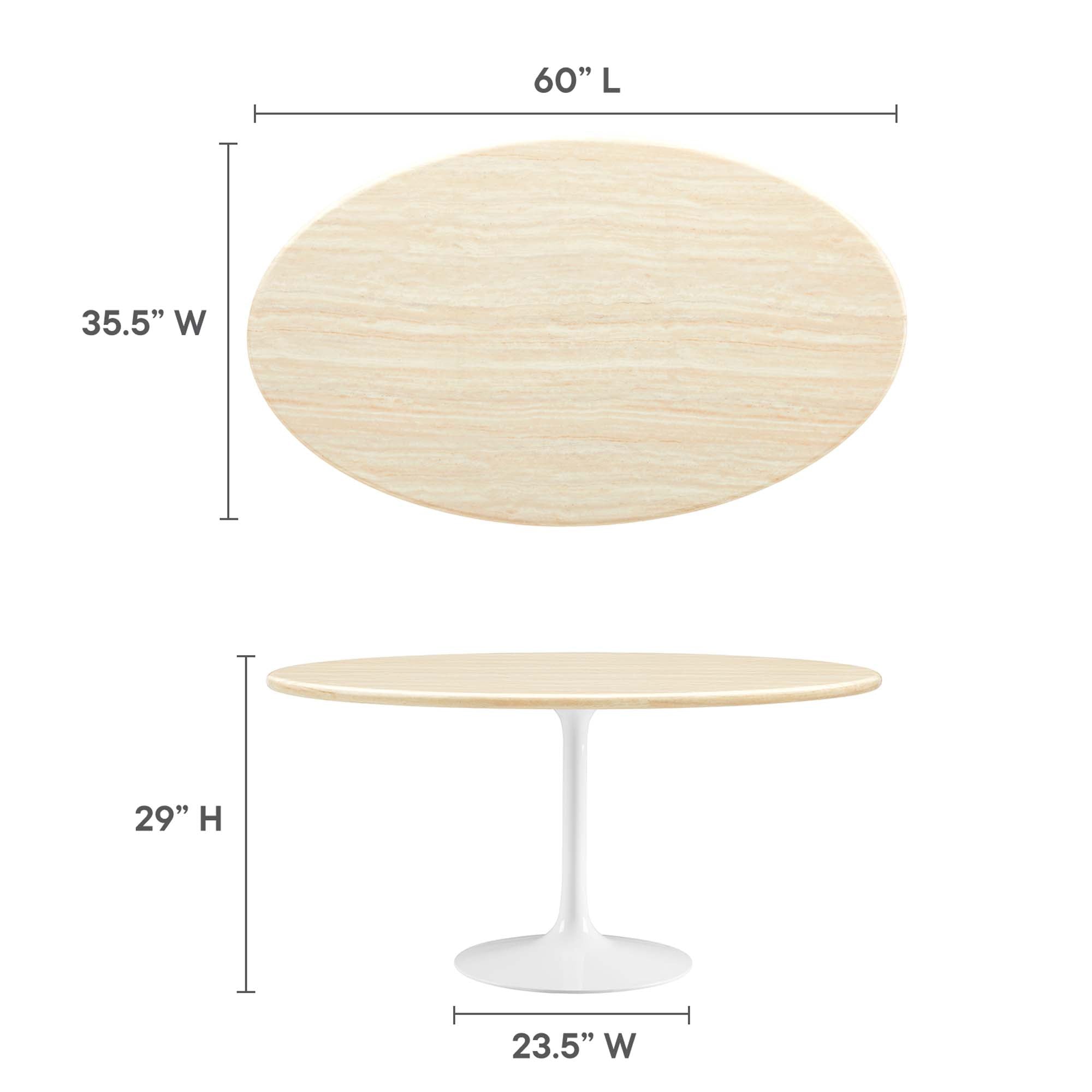 Lippa 60" Oval Faux Travertine Dining Table, White Traventine