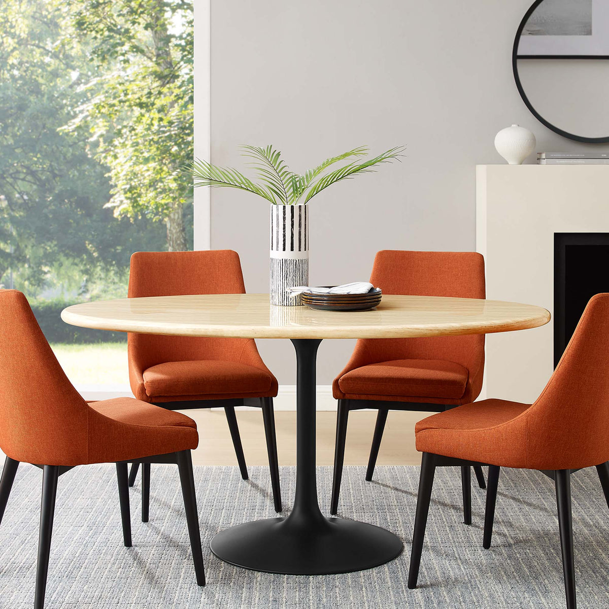 Lippa 60" Oval Faux Travertine Dining Table, Black Travertine