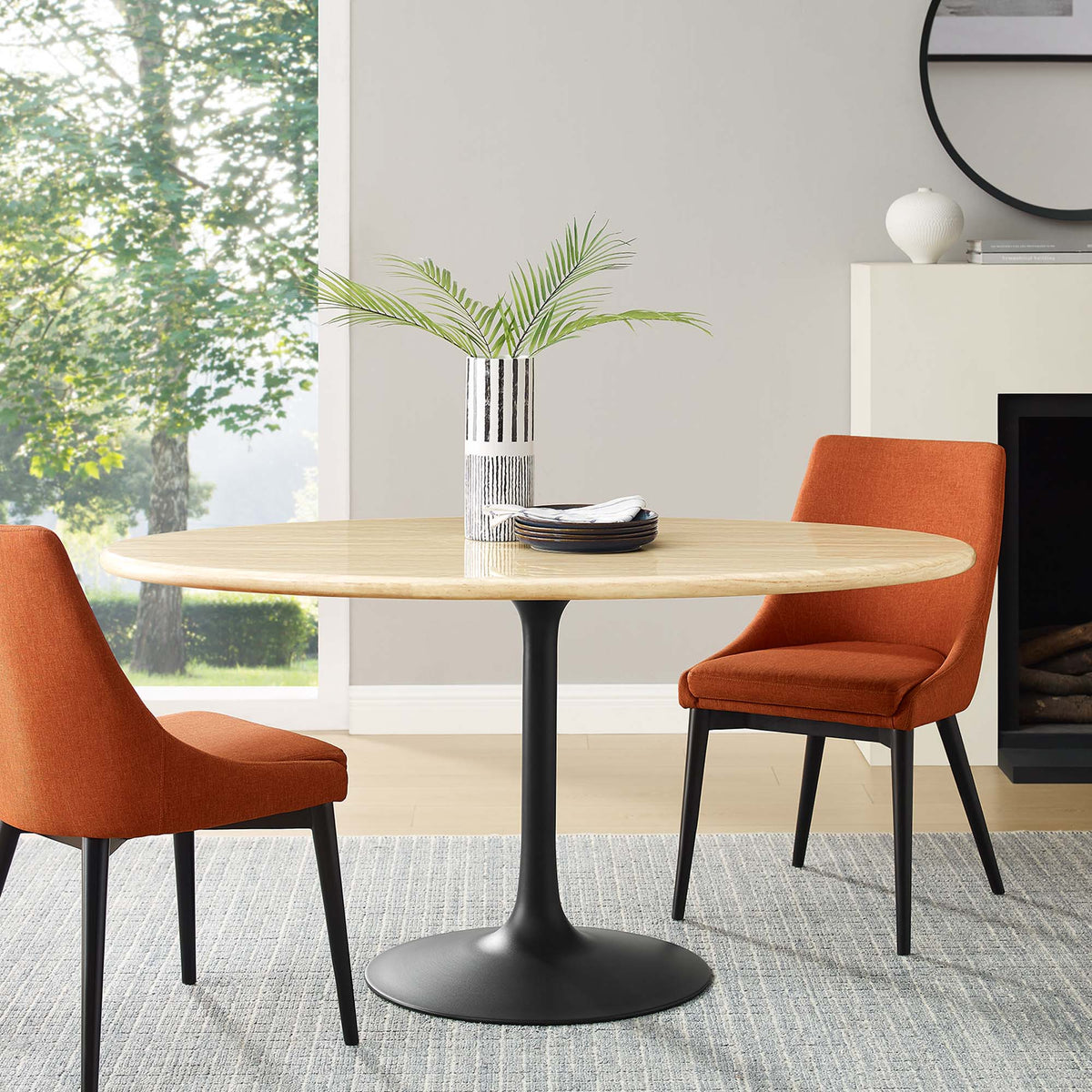 Lippa 60" Oval Faux Travertine Dining Table, Black Travertine