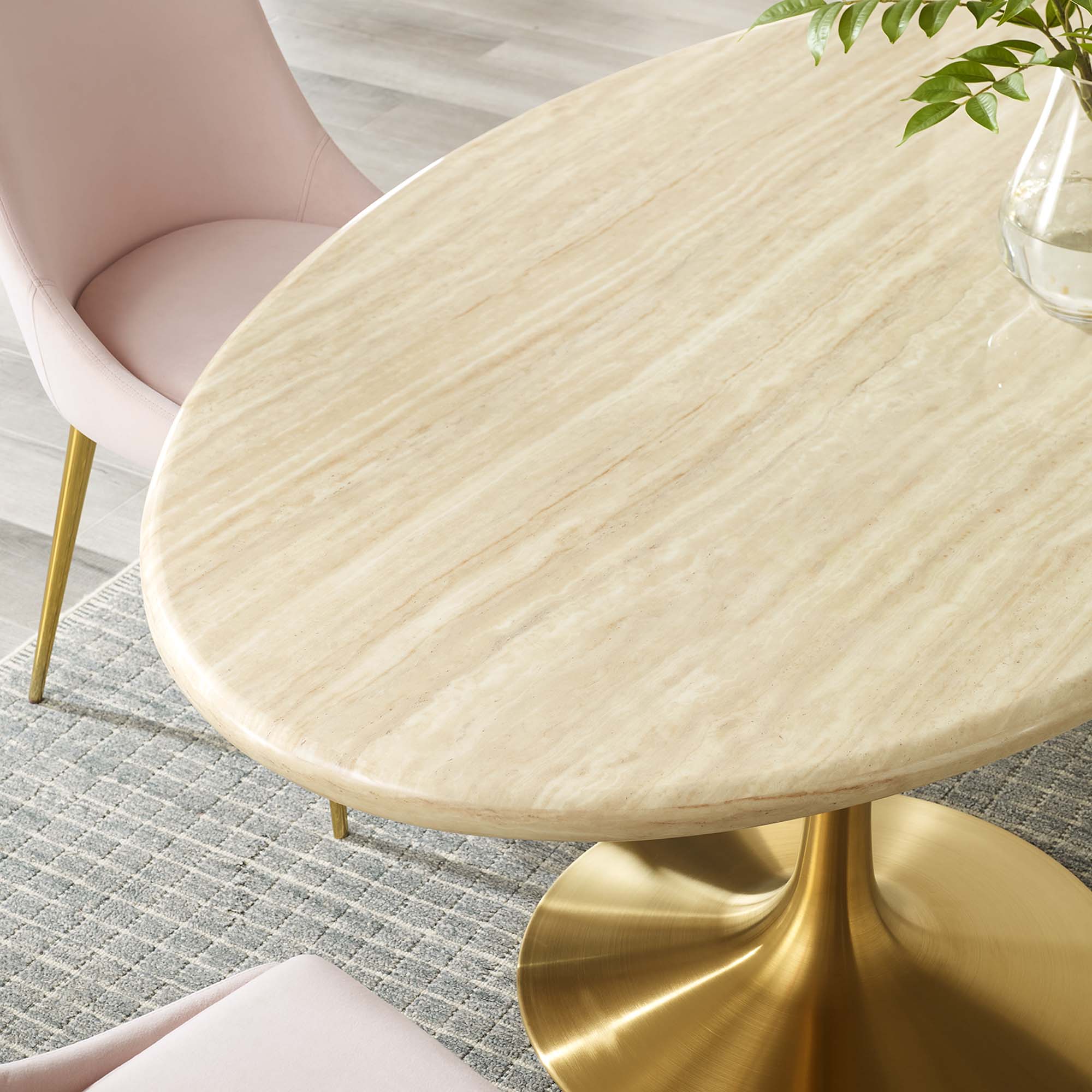 Lippa 60" Oval Faux Travertine Dining Table, Gold Travertine