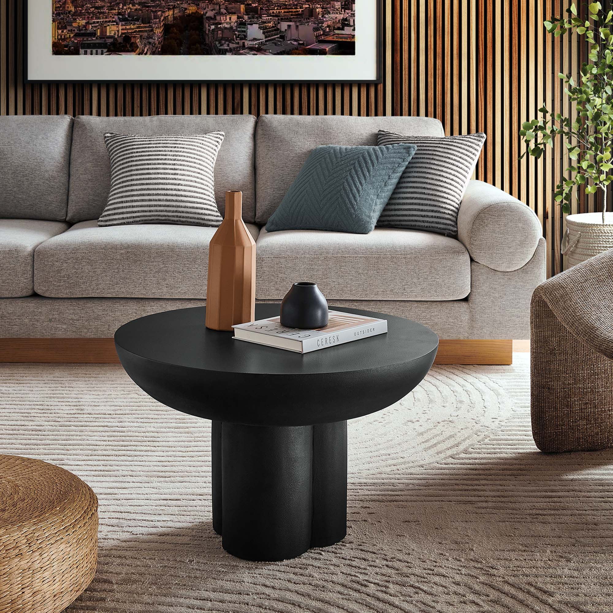 Caspian Round Concrete Coffee Table, Black