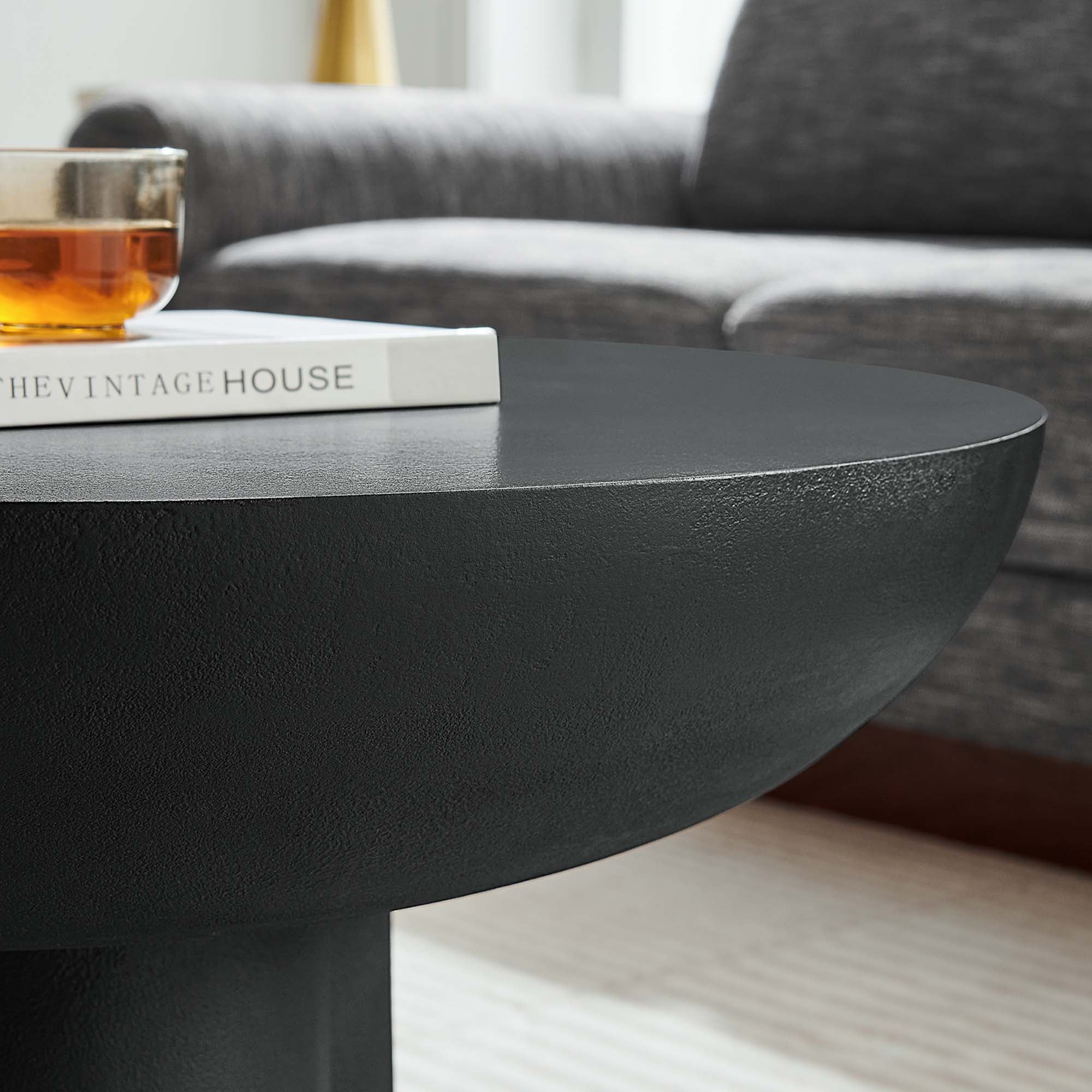 Caspian Round Concrete Coffee Table, Black