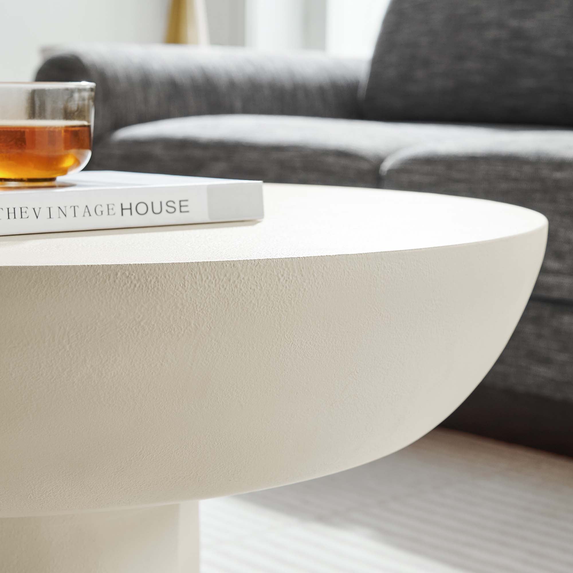 Caspian Round Concrete Coffee Table, White