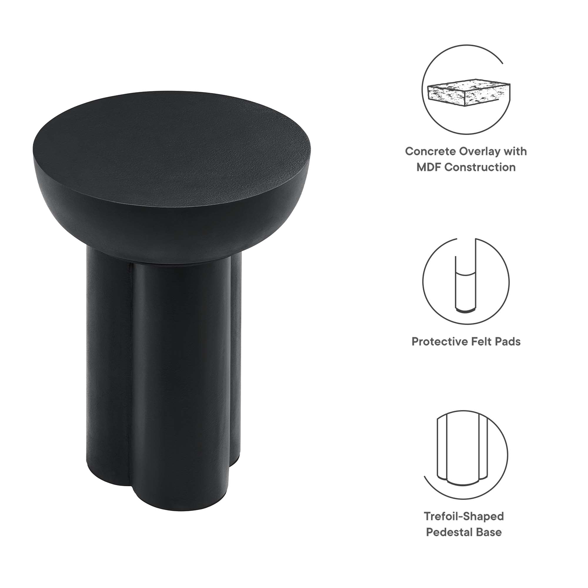 Caspian Round Concrete Side Table, Black