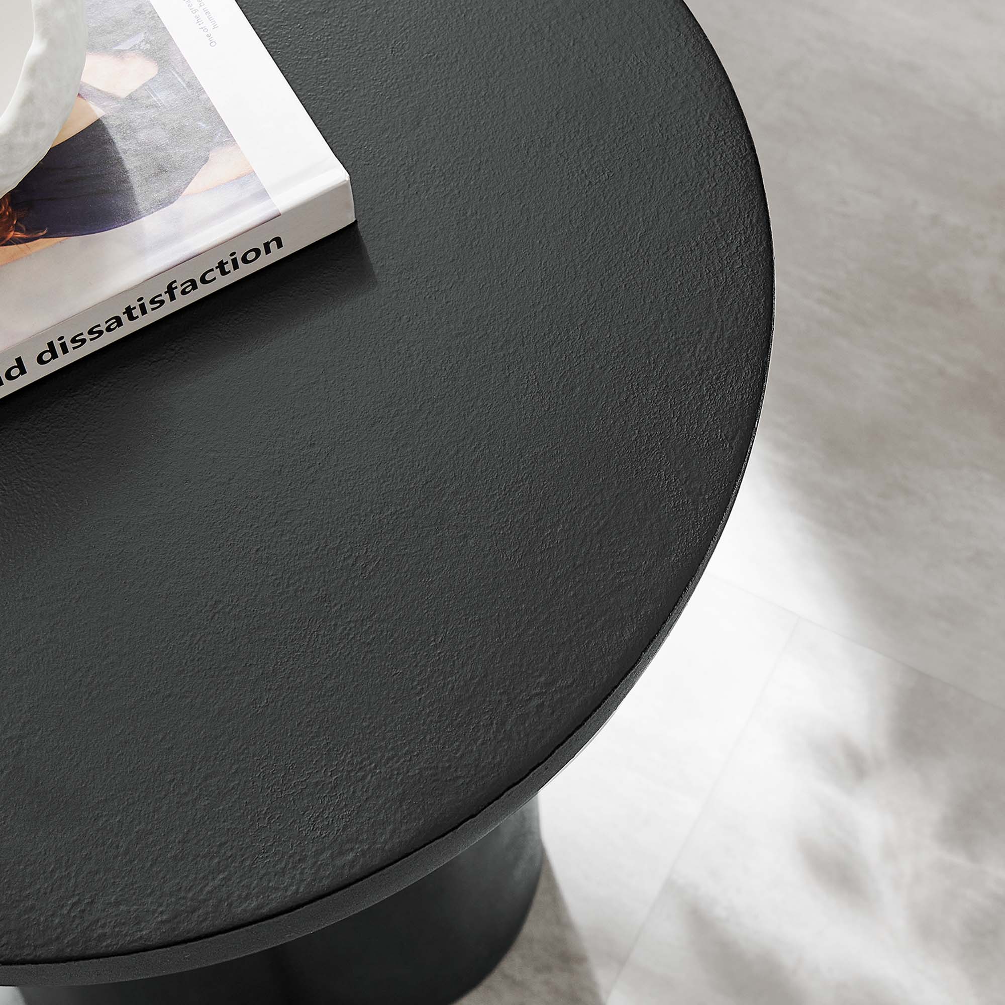 Caspian Round Concrete Side Table, Black