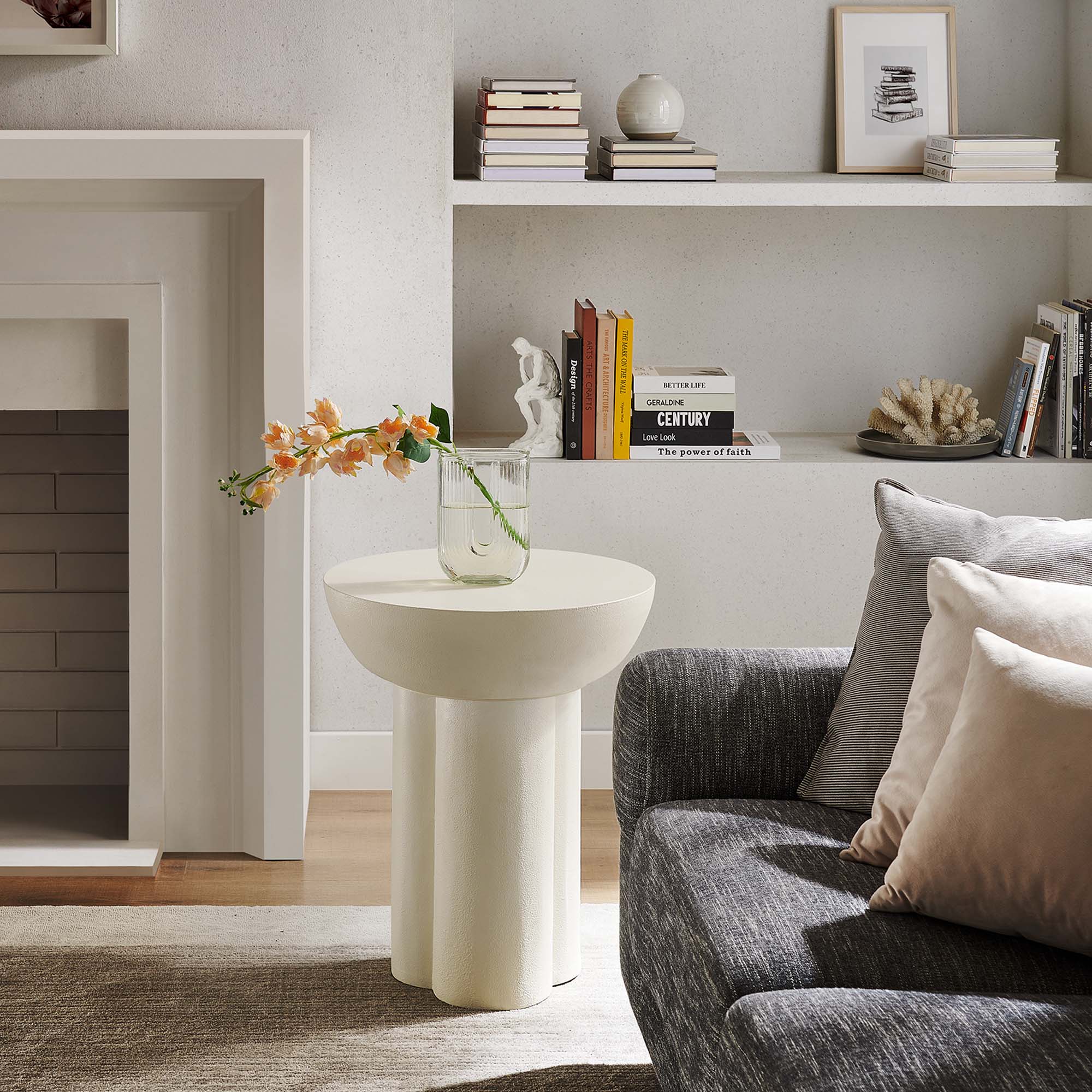 Caspian Round Concrete Side Table, White