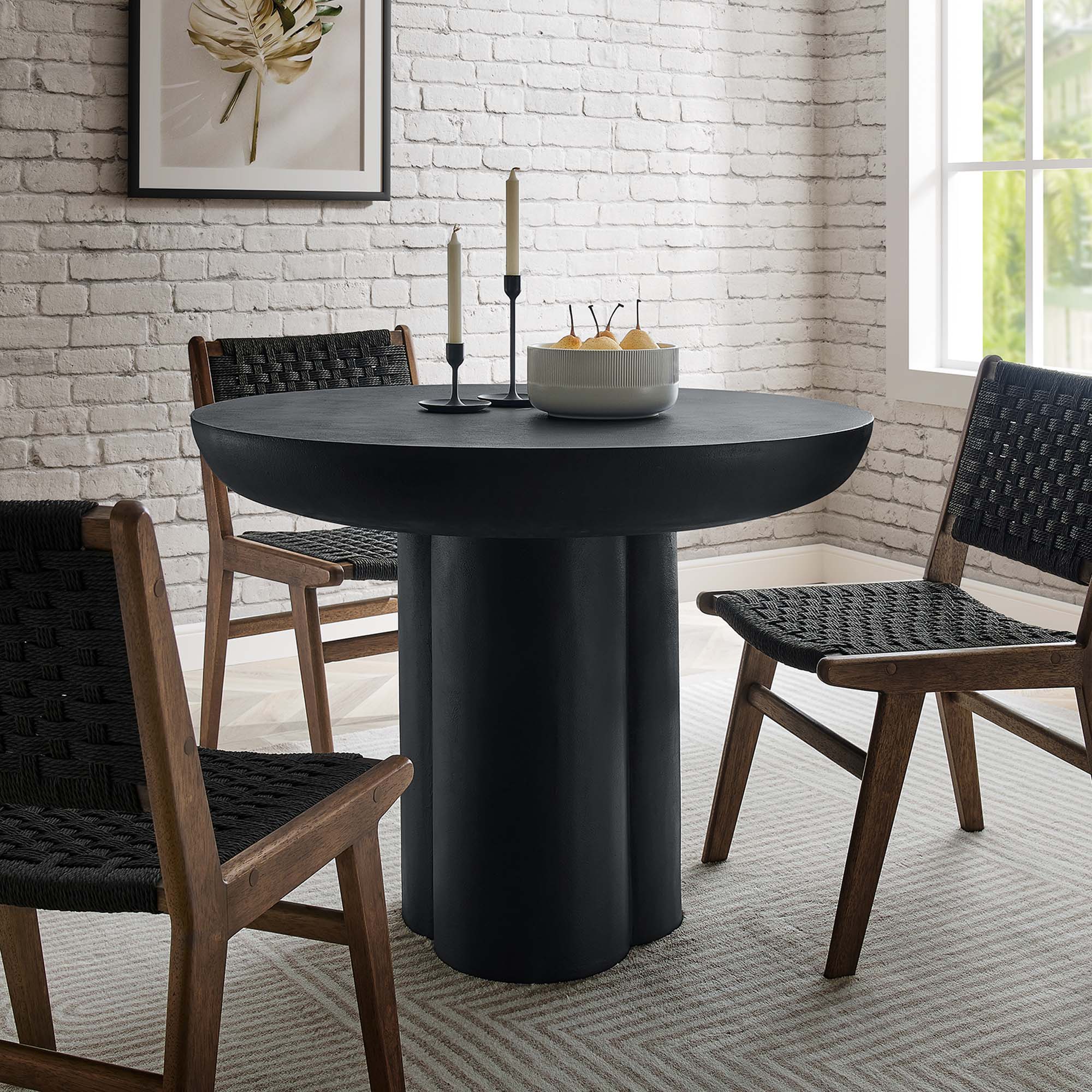 Caspian 40" Round Concrete Dining Table, Black