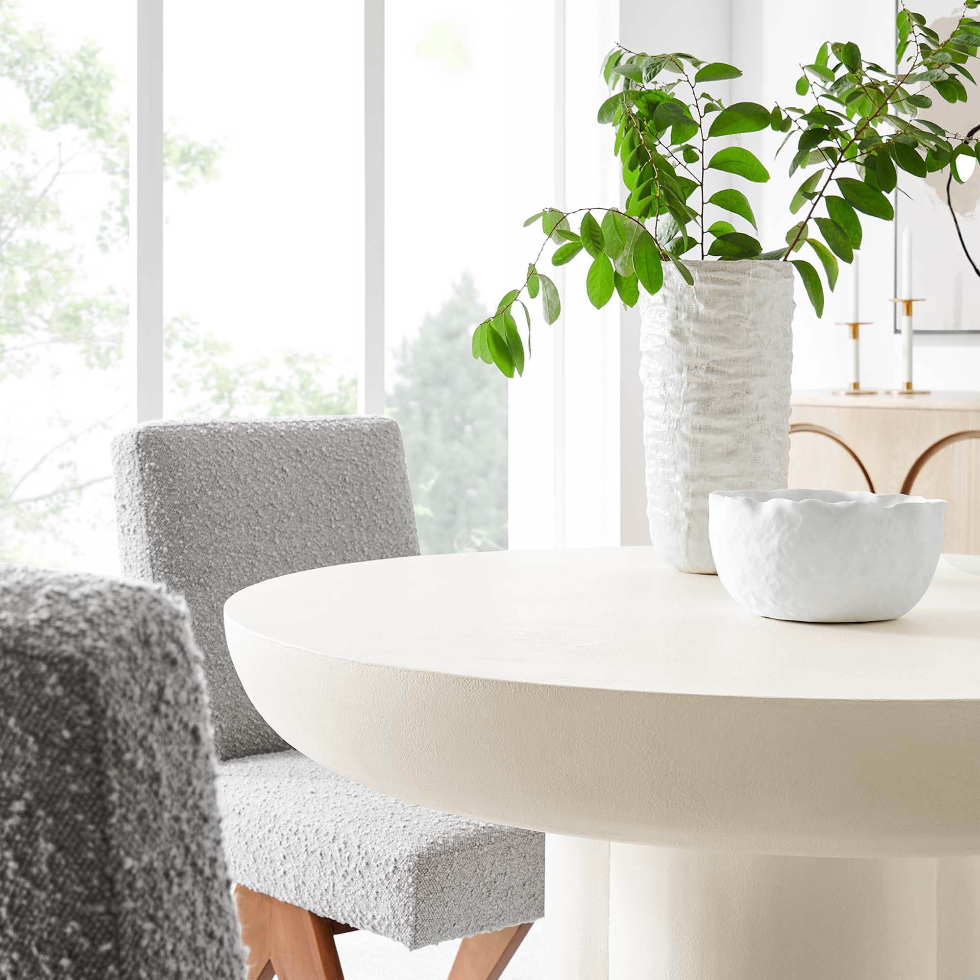 Caspian 40" Round Concrete Dining Table, White