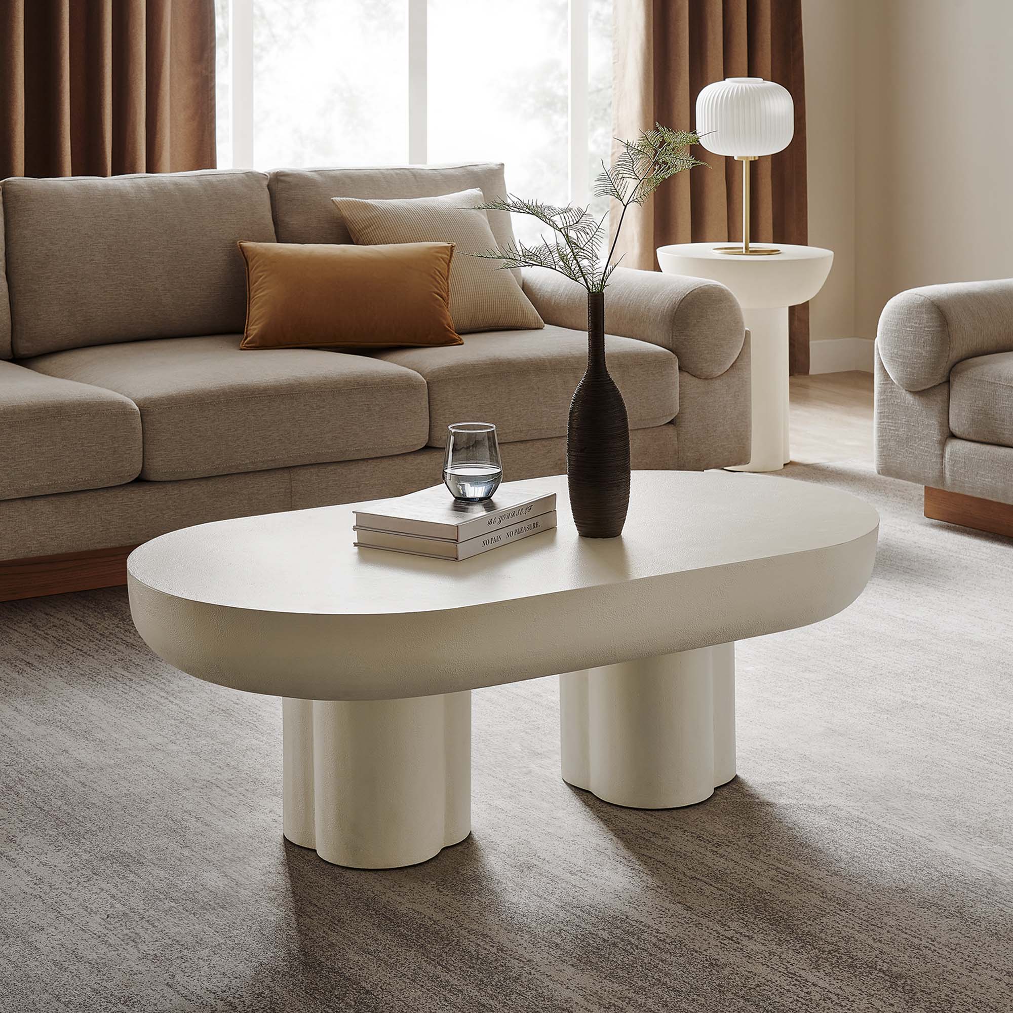 Caspian Oval Concrete Coffee Table, White