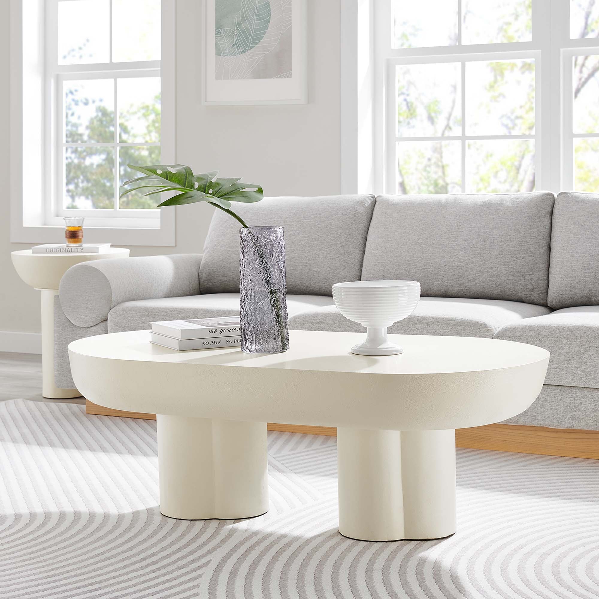 Caspian Oval Concrete Coffee Table, White