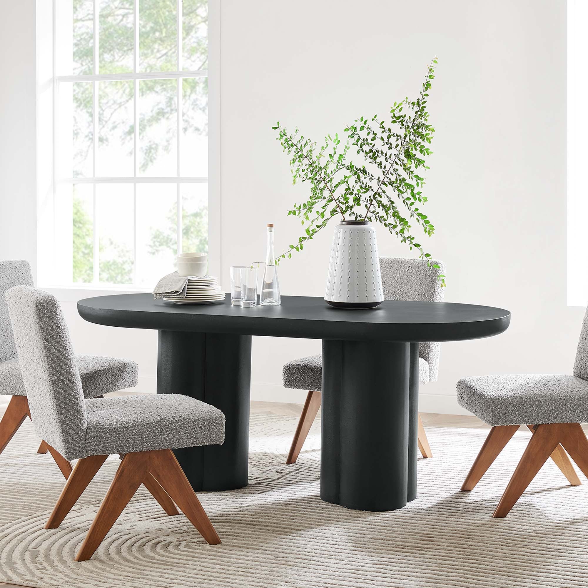 Caspian 72" Oval Concrete Dining Table, Black