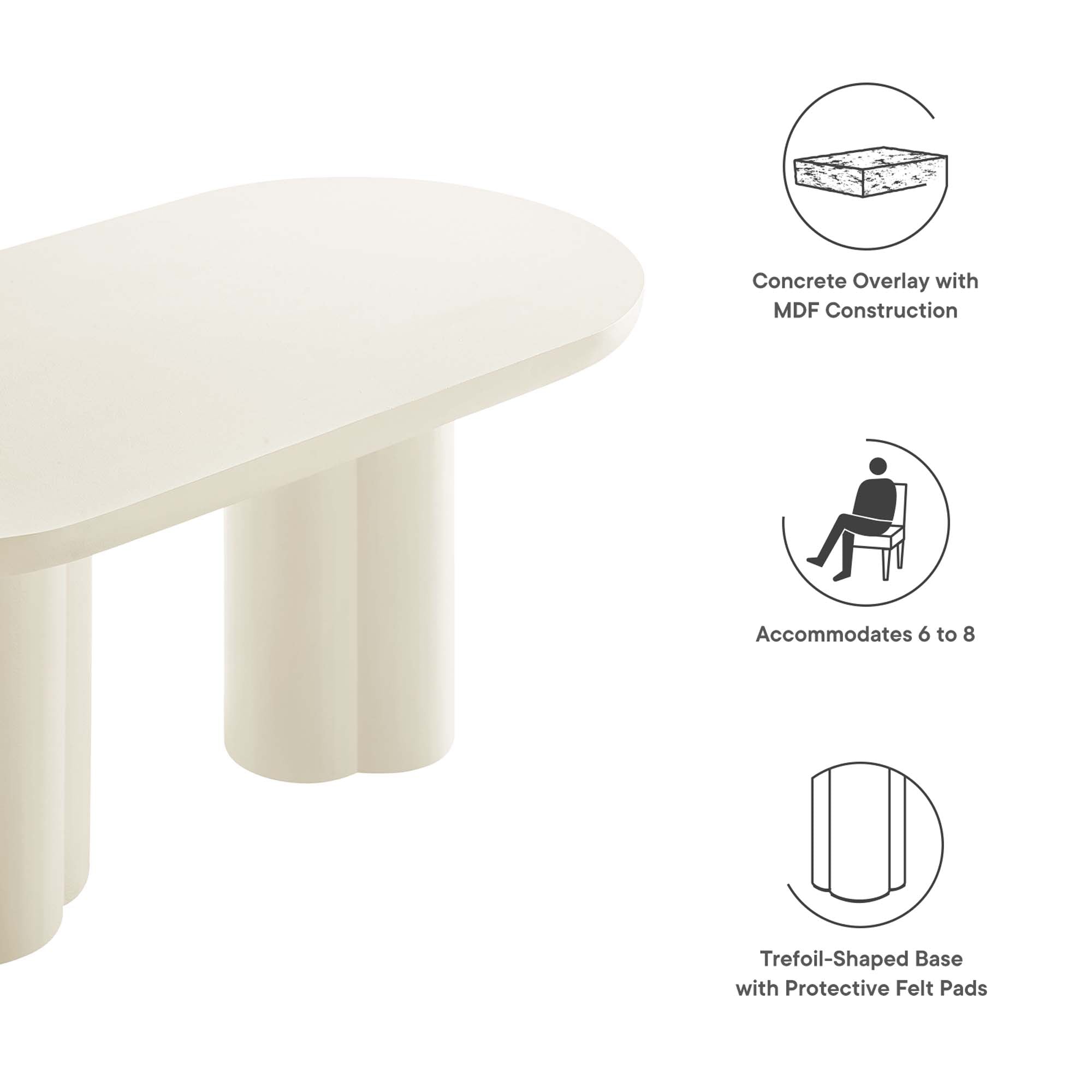 Caspian 72" Oval Concrete Dining Table, White