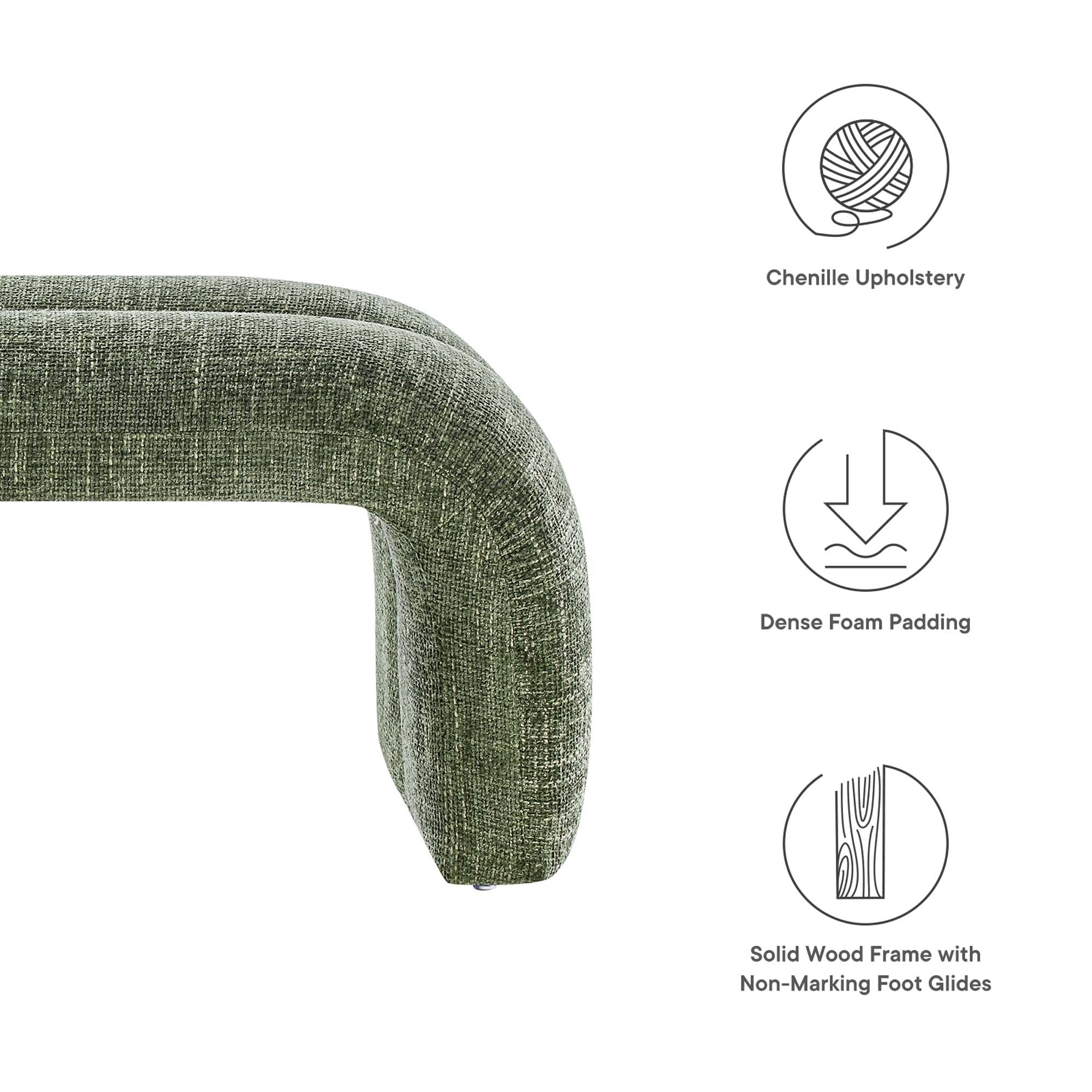 Dax 50.5" Chenille Upholstered Accent Bench, Basil