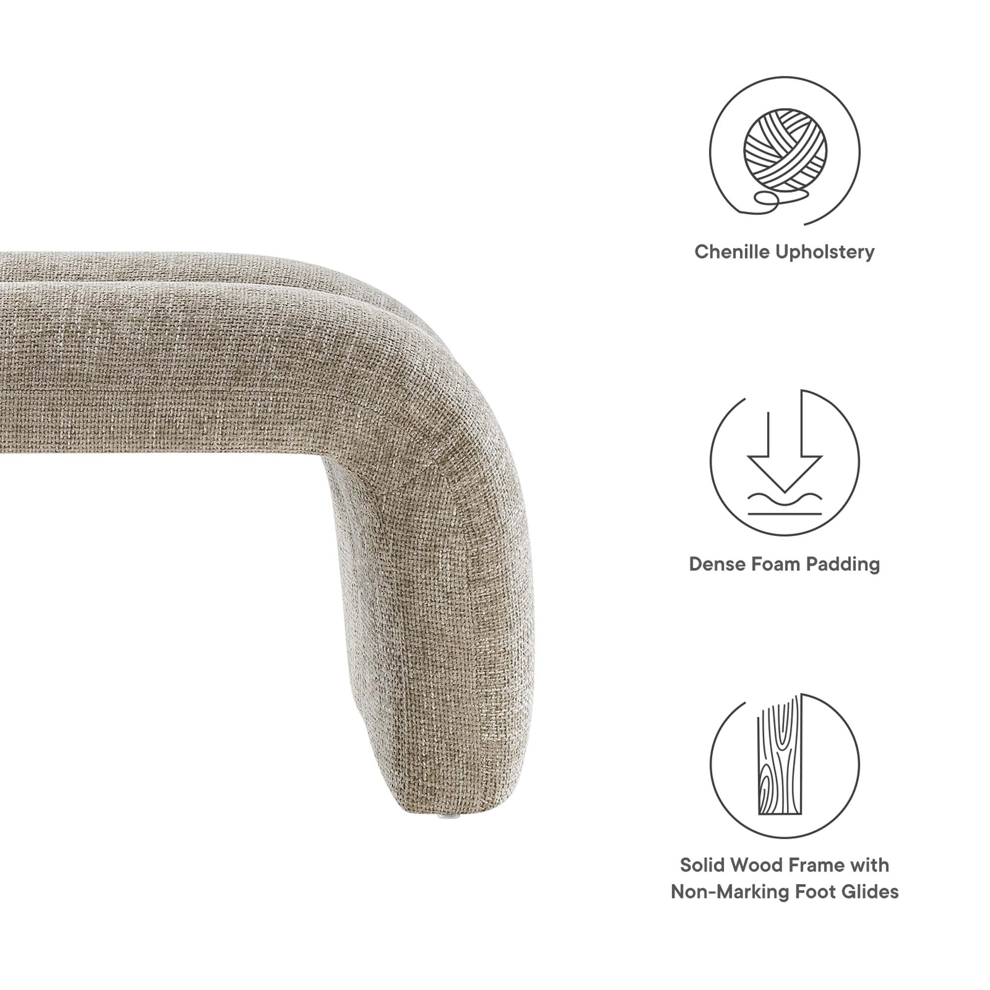 Dax 50.5" Chenille Upholstered Accent Bench, Khaki