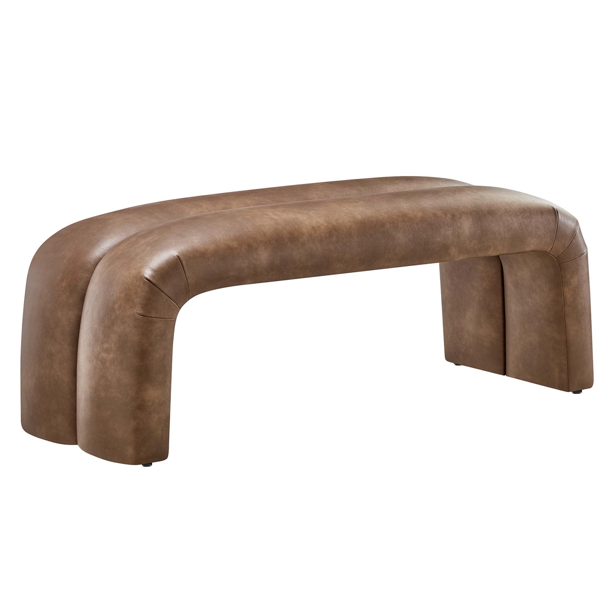 Dax 50.5" Vegan Leather Upholstered Accent Bench, Brown