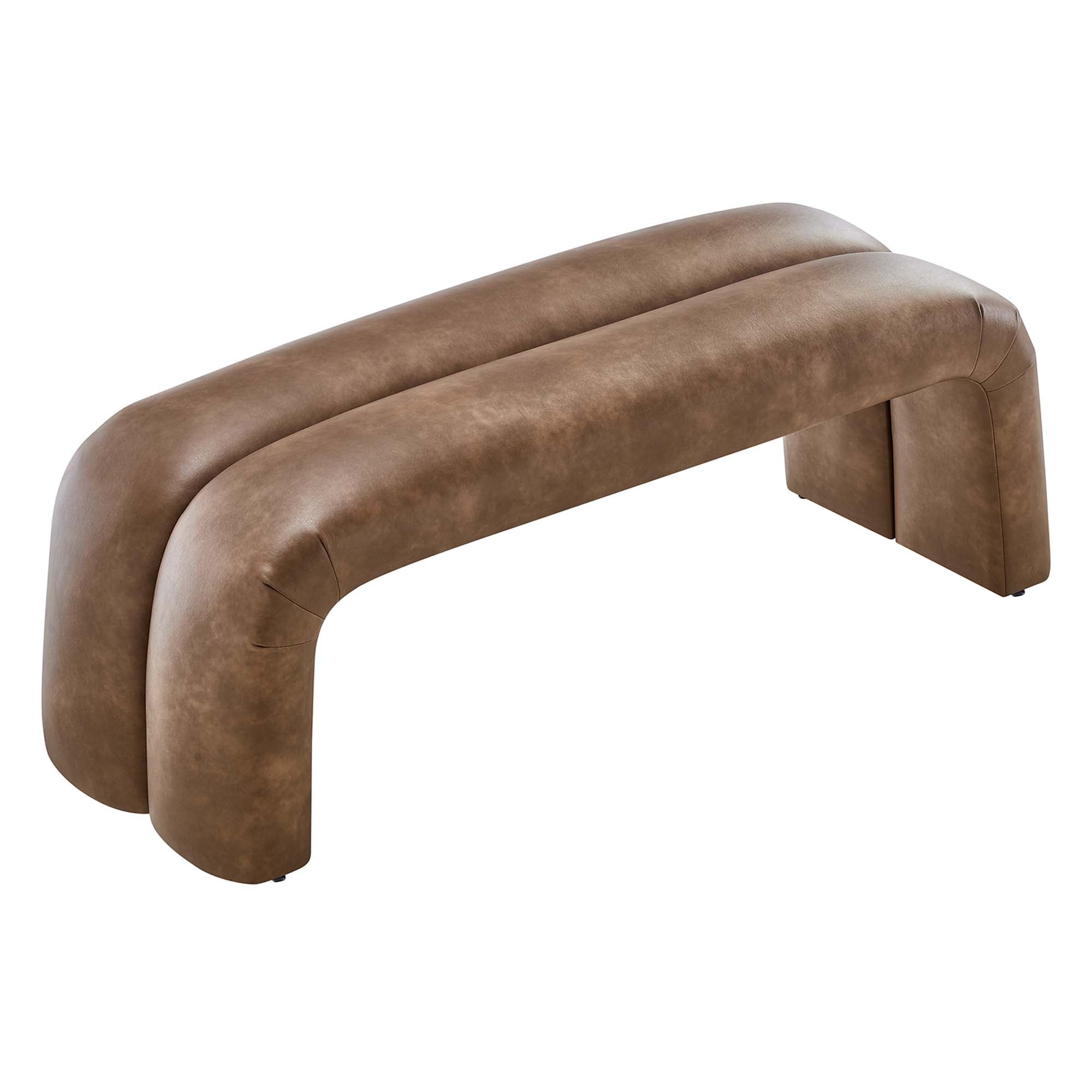 Dax 50.5" Vegan Leather Upholstered Accent Bench, Brown