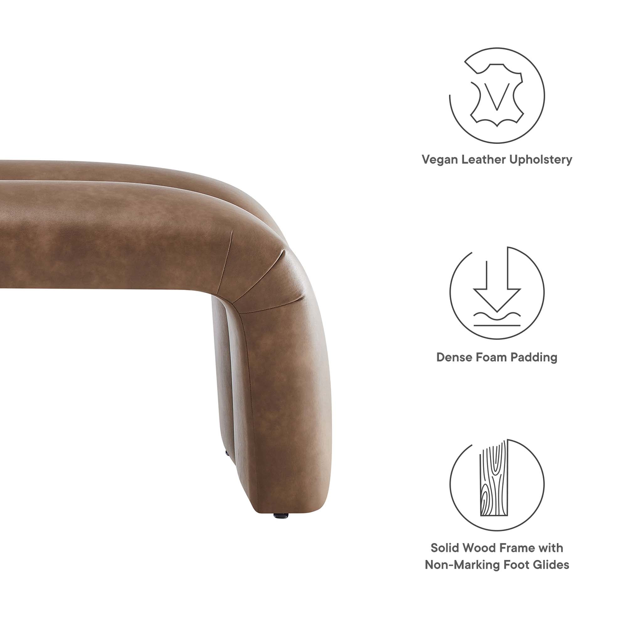 Dax 50.5" Vegan Leather Upholstered Accent Bench, Brown