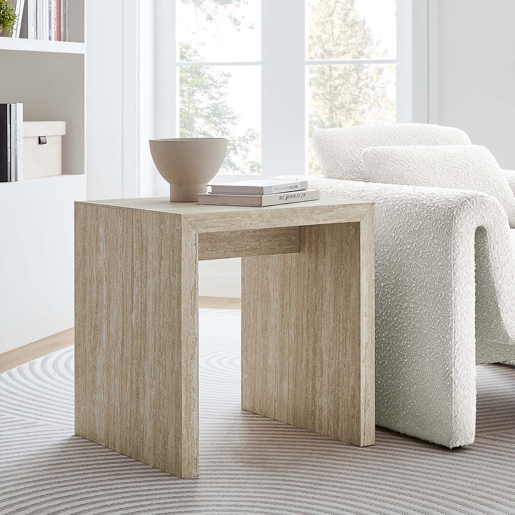 Mirella Faux Travertine Side Table, Travertine