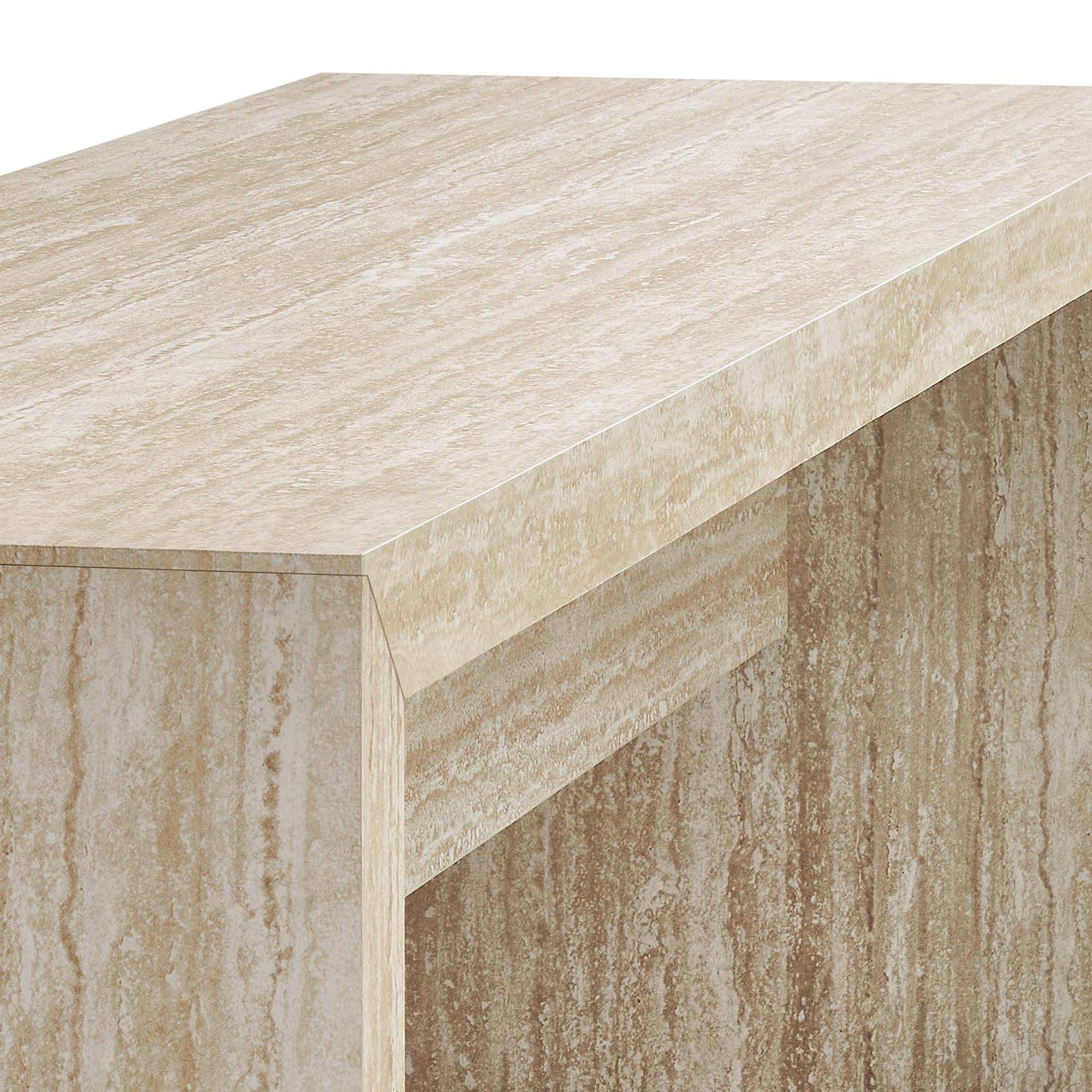 Mirella 62" Faux Travertine Long Bench, Travertine