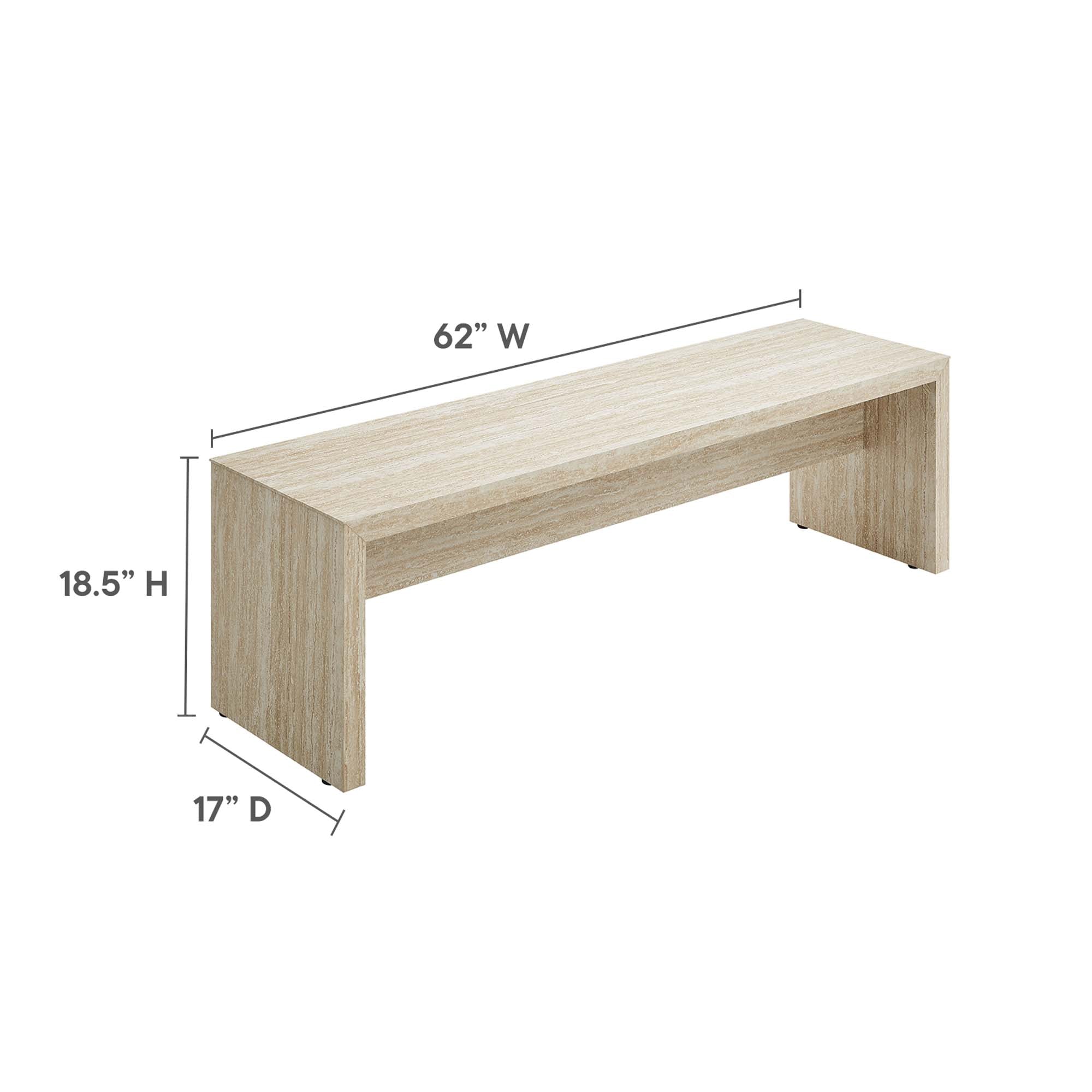 Mirella 62" Faux Travertine Long Bench, Travertine
