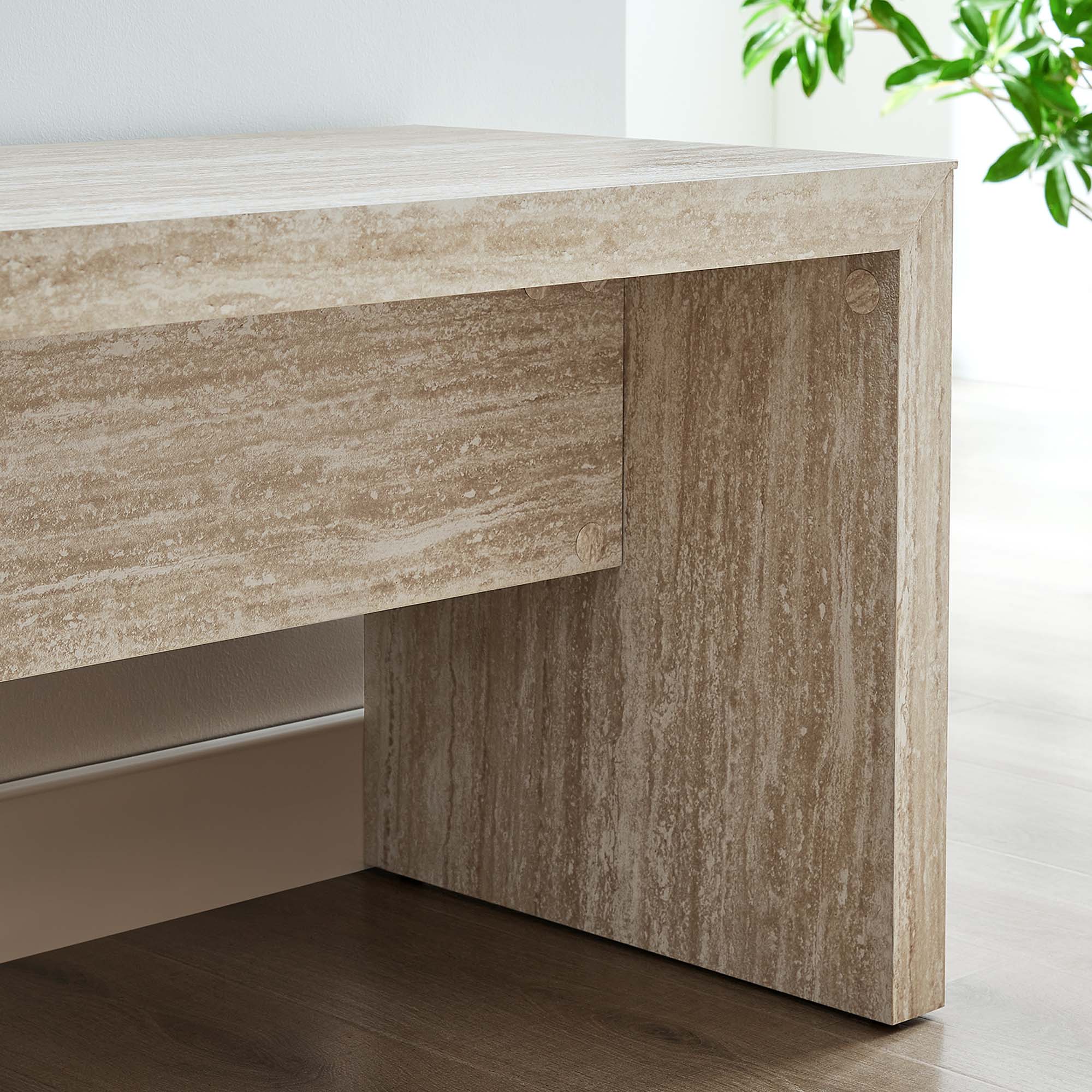 Mirella 62" Faux Travertine Long Bench, Travertine