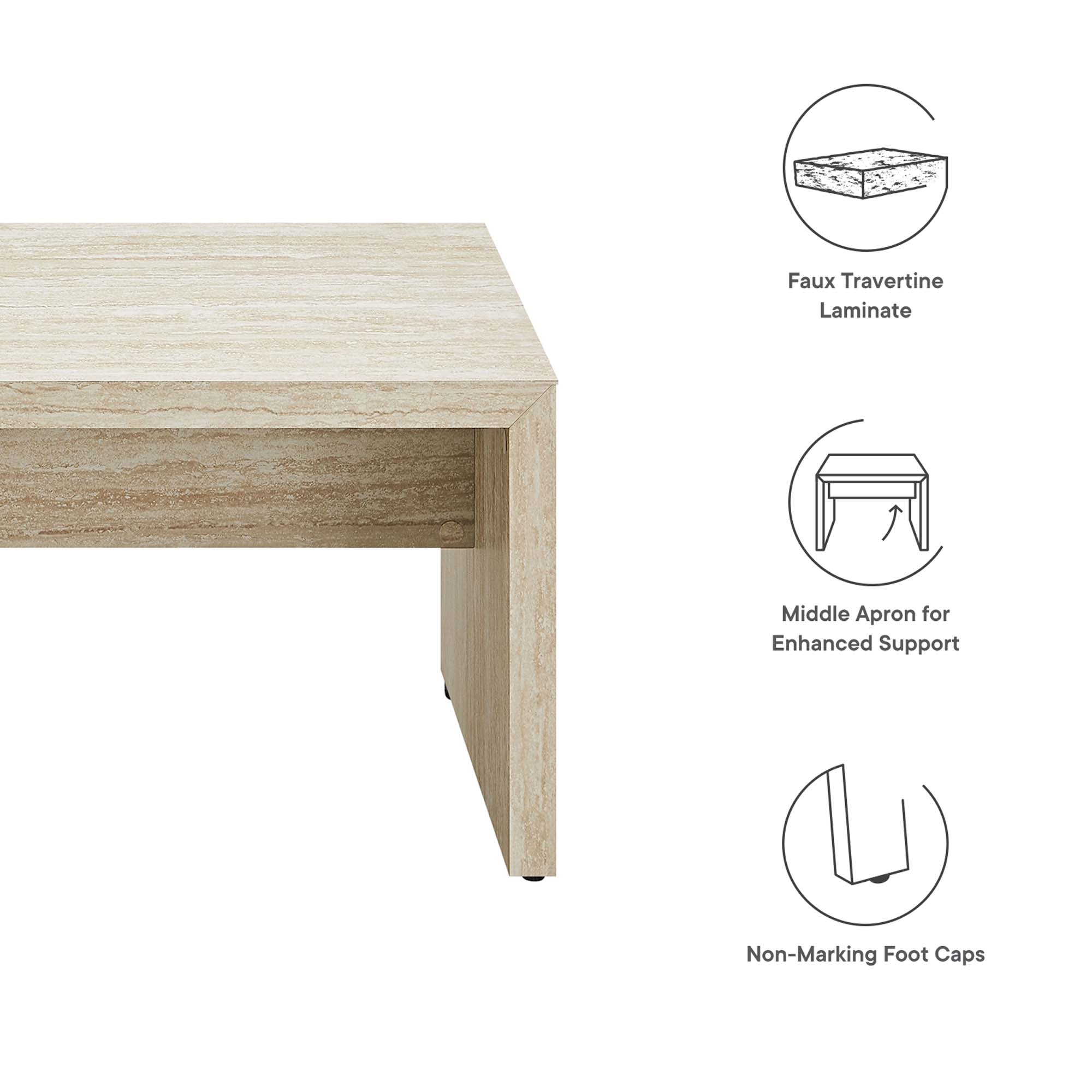 Mirella 53.5" Faux Travertine Bench, Travertine