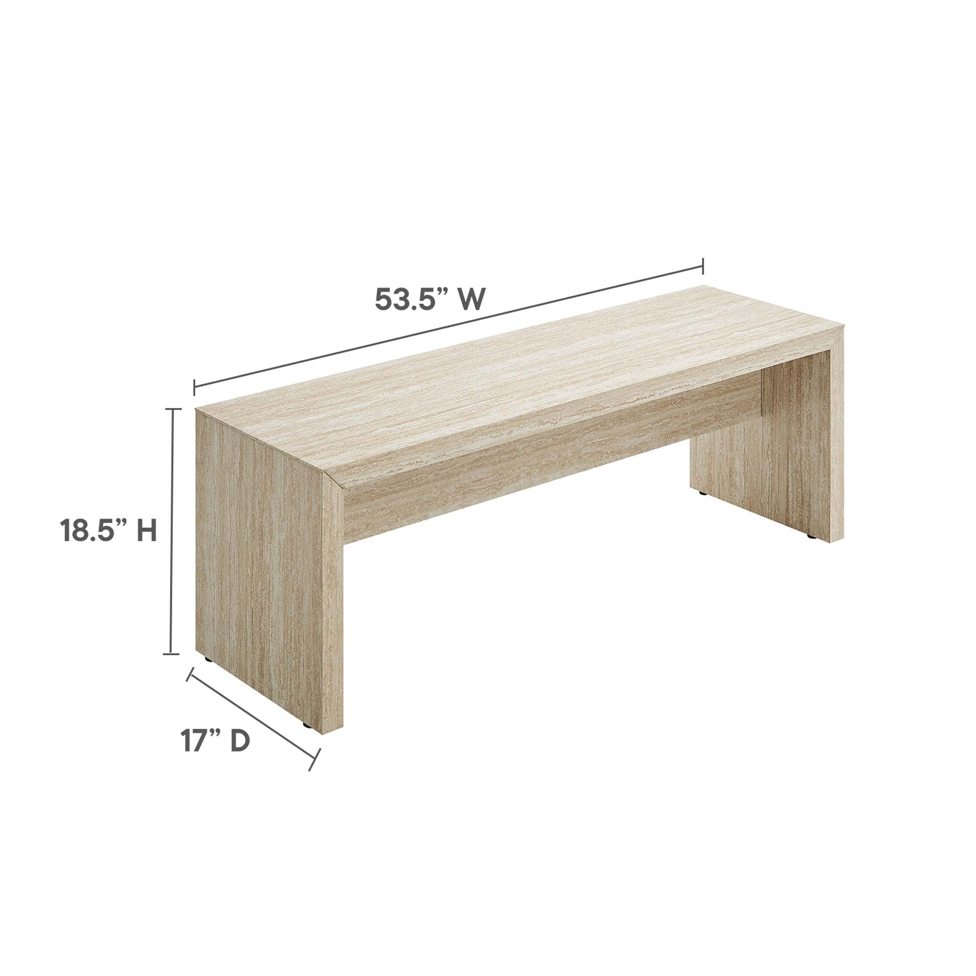 Mirella 53.5" Faux Travertine Bench, Travertine