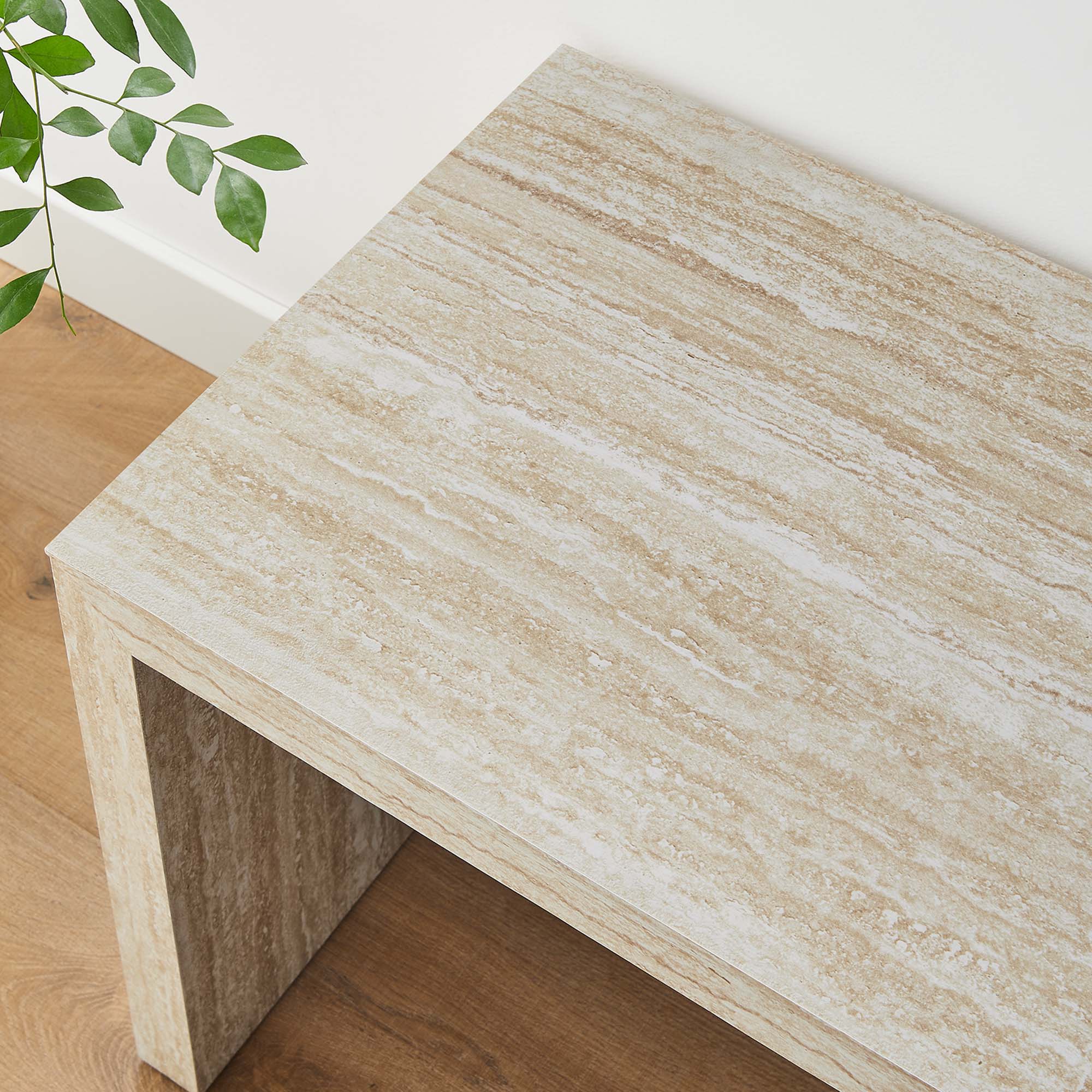Mirella 53.5" Faux Travertine Bench, Travertine