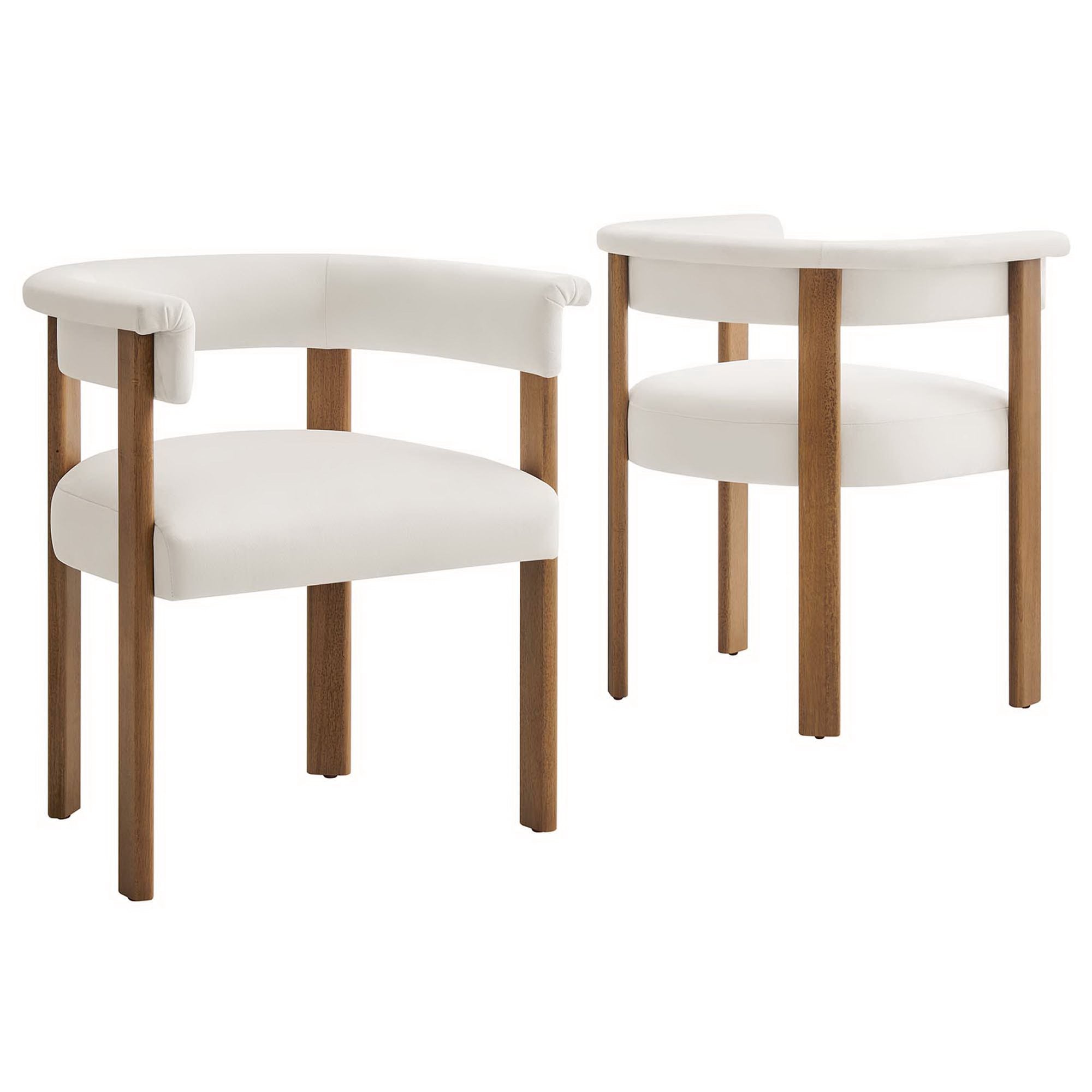 Imogen Performance Velvet Barrel Dining Chairs Set of 2, Alabaster Deep Brown