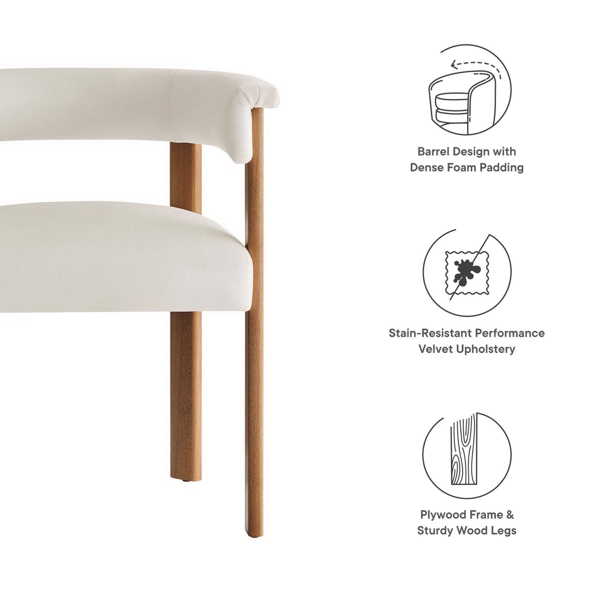 Imogen Performance Velvet Barrel Dining Chairs Set of 2, Alabaster Deep Brown
