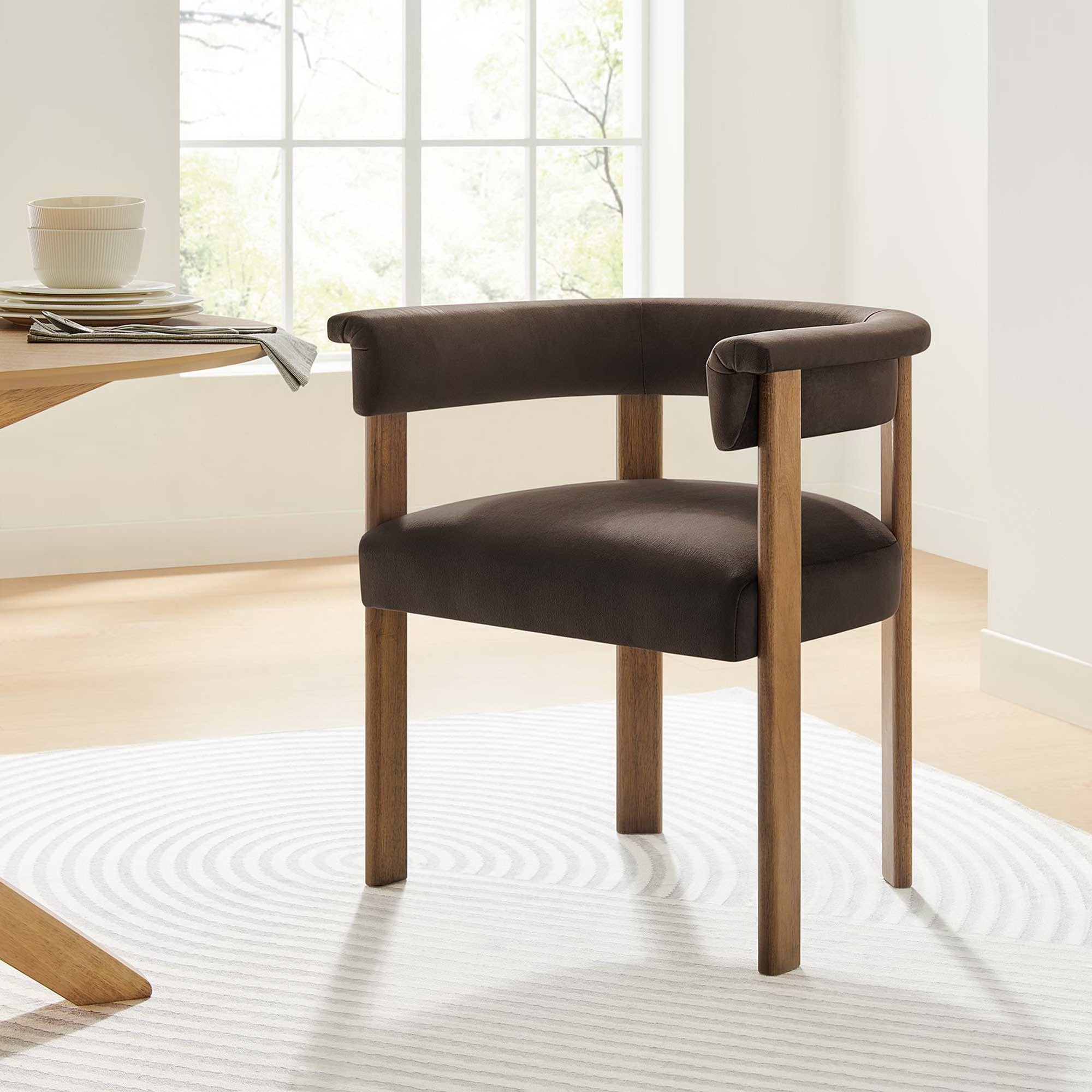 Imogen Performance Velvet Barrel Dining Chairs Set of 2, Chocolate Brown Deep Brown