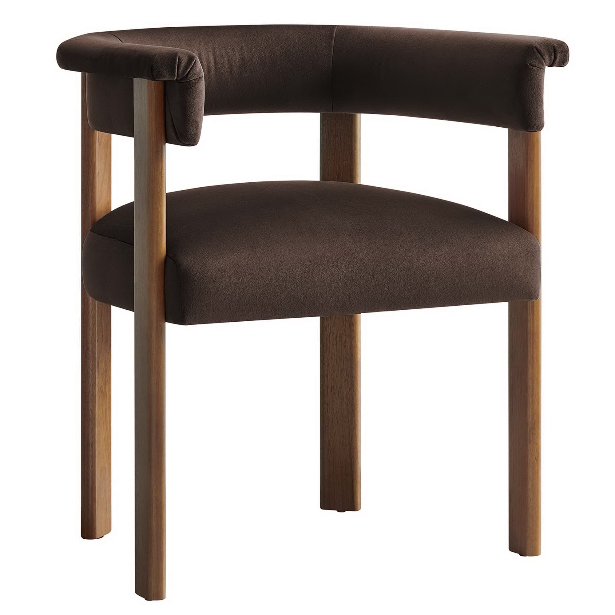 Imogen Performance Velvet Barrel Dining Chairs Set of 2, Chocolate Brown Deep Brown