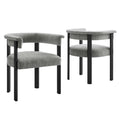 Imogen Fabric Upholstered Barrel Dining Chairs Set of 2, Heathered Weave Gray Black