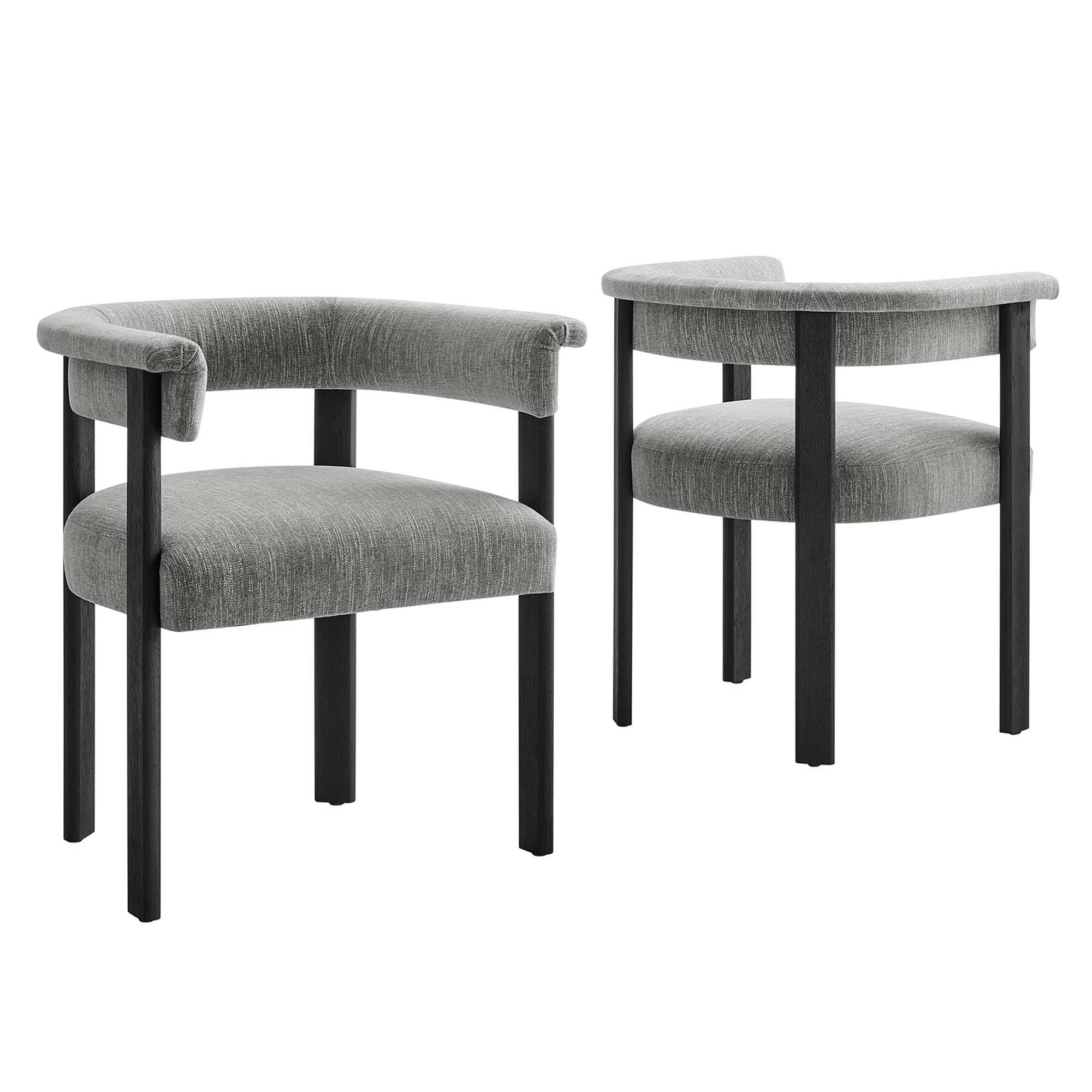 Imogen Fabric Upholstered Barrel Dining Chairs Set of 2, Heathered Weave Gray Black