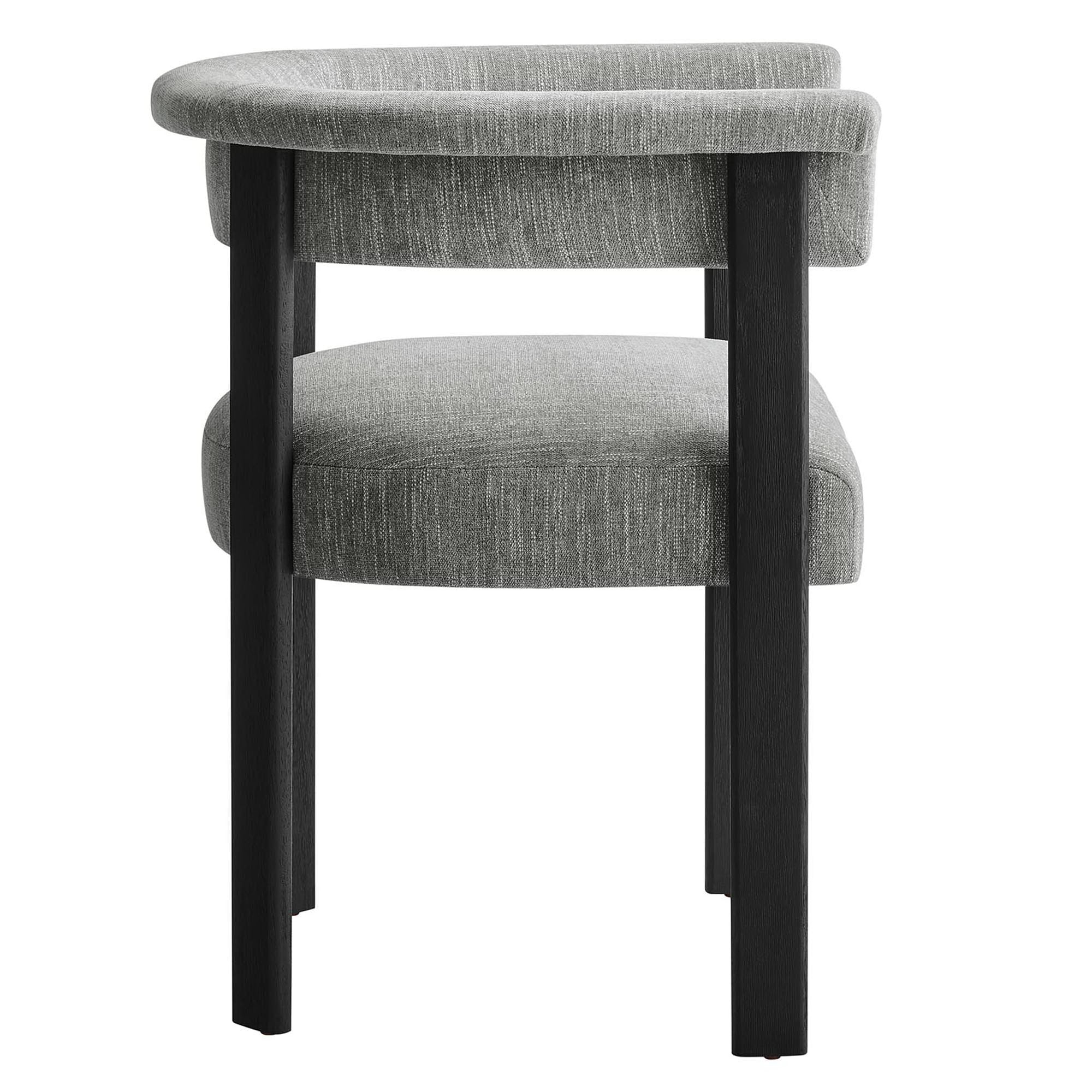 Imogen Fabric Upholstered Barrel Dining Chairs Set of 2, Heathered Weave Gray Black