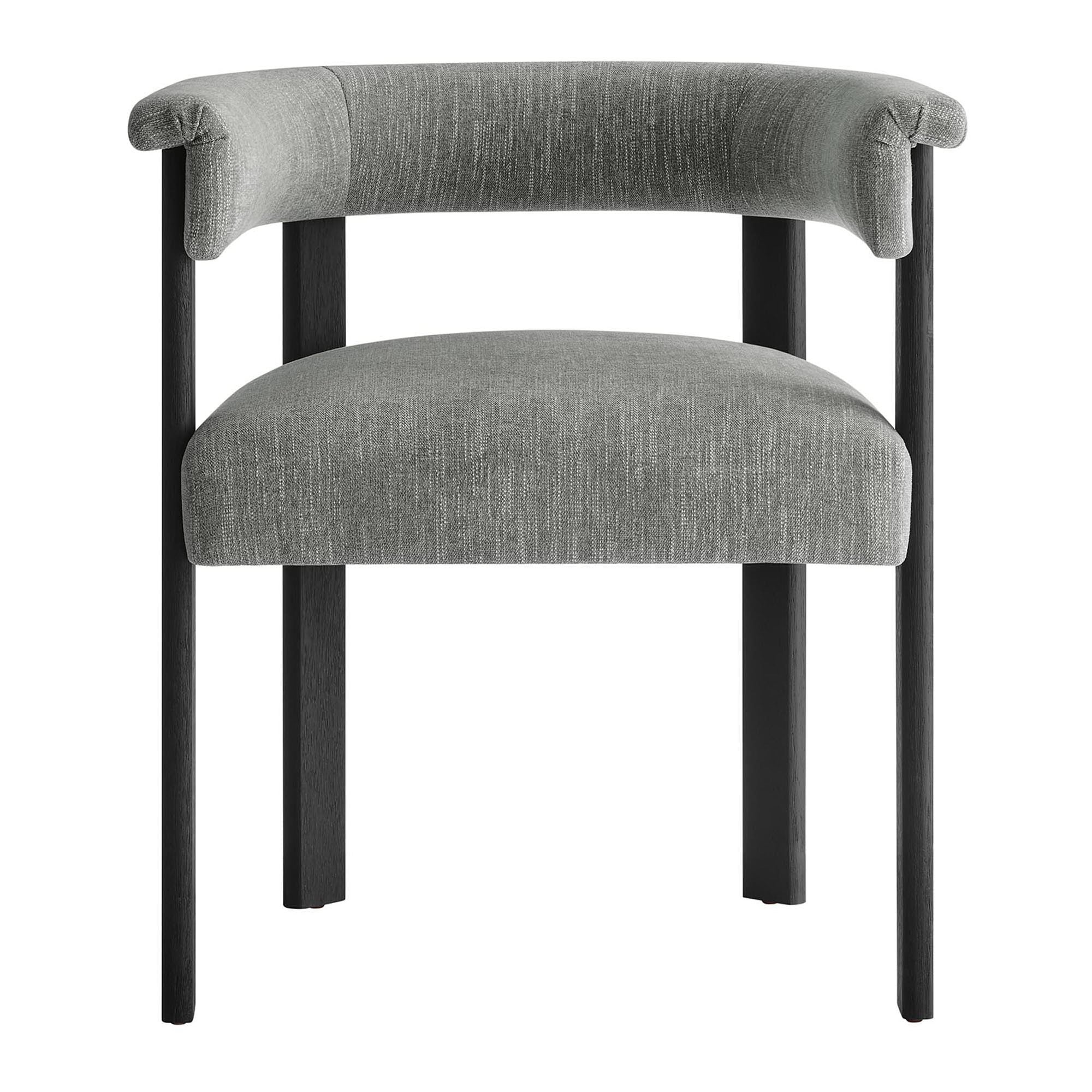 Imogen Fabric Upholstered Barrel Dining Chairs Set of 2, Heathered Weave Gray Black