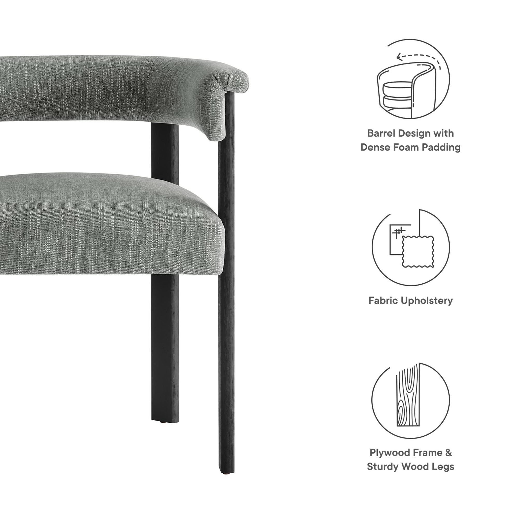 Imogen Fabric Upholstered Barrel Dining Chairs Set of 2, Heathered Weave Gray Black