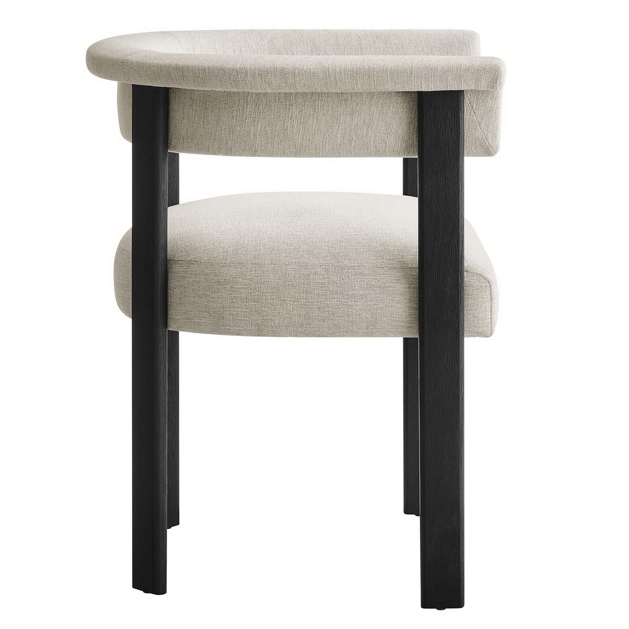 Imogen Fabric Upholstered Barrel Dining Chairs Set of 2, Heathered Weave Ivory Black