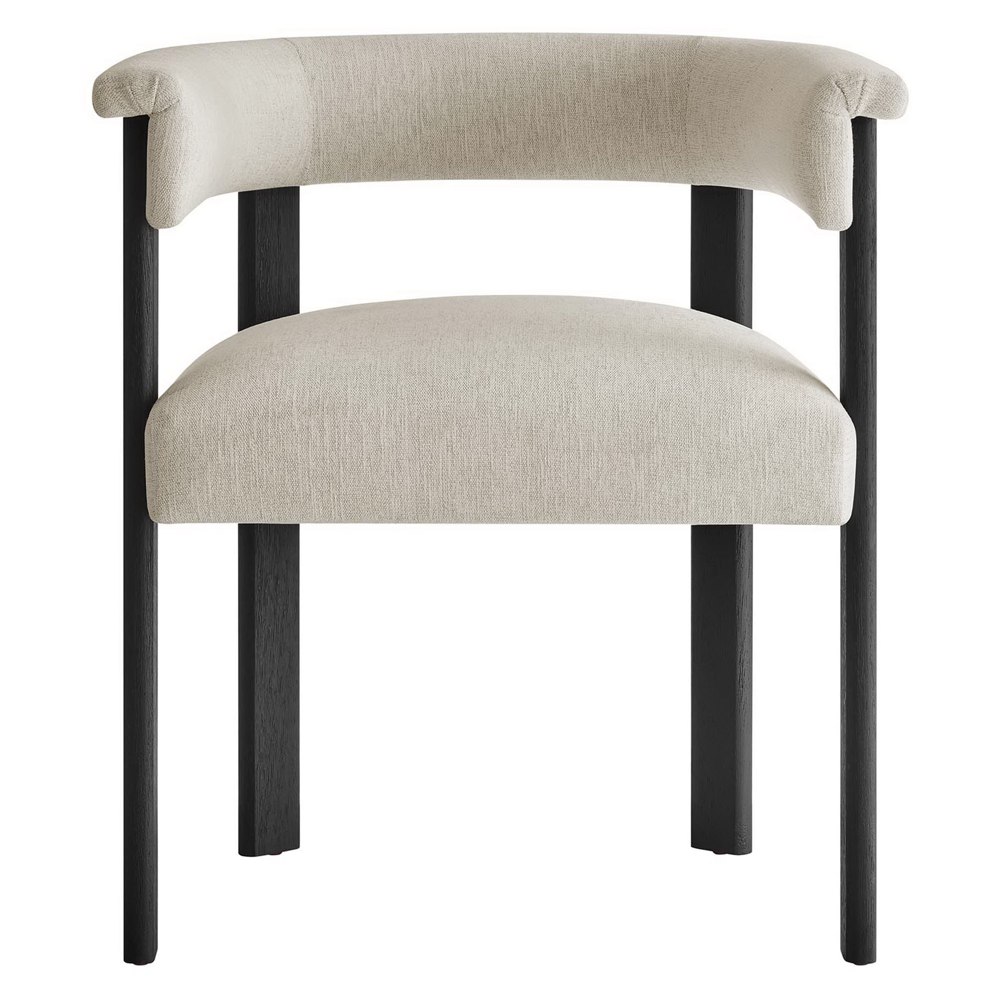 Imogen Fabric Upholstered Barrel Dining Chairs Set of 2, Heathered Weave Ivory Black