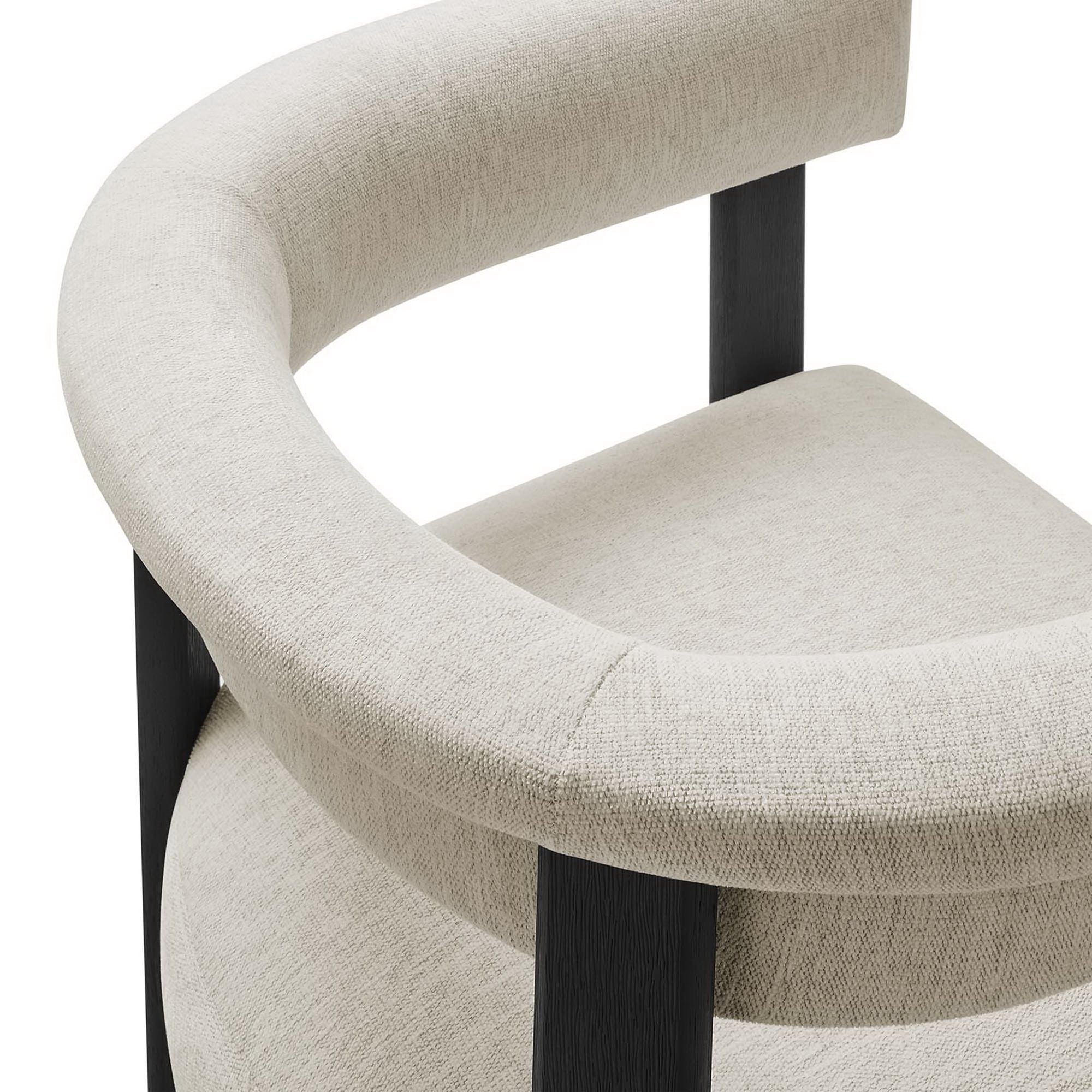 Imogen Fabric Upholstered Barrel Dining Chairs Set of 2, Heathered Weave Ivory Black