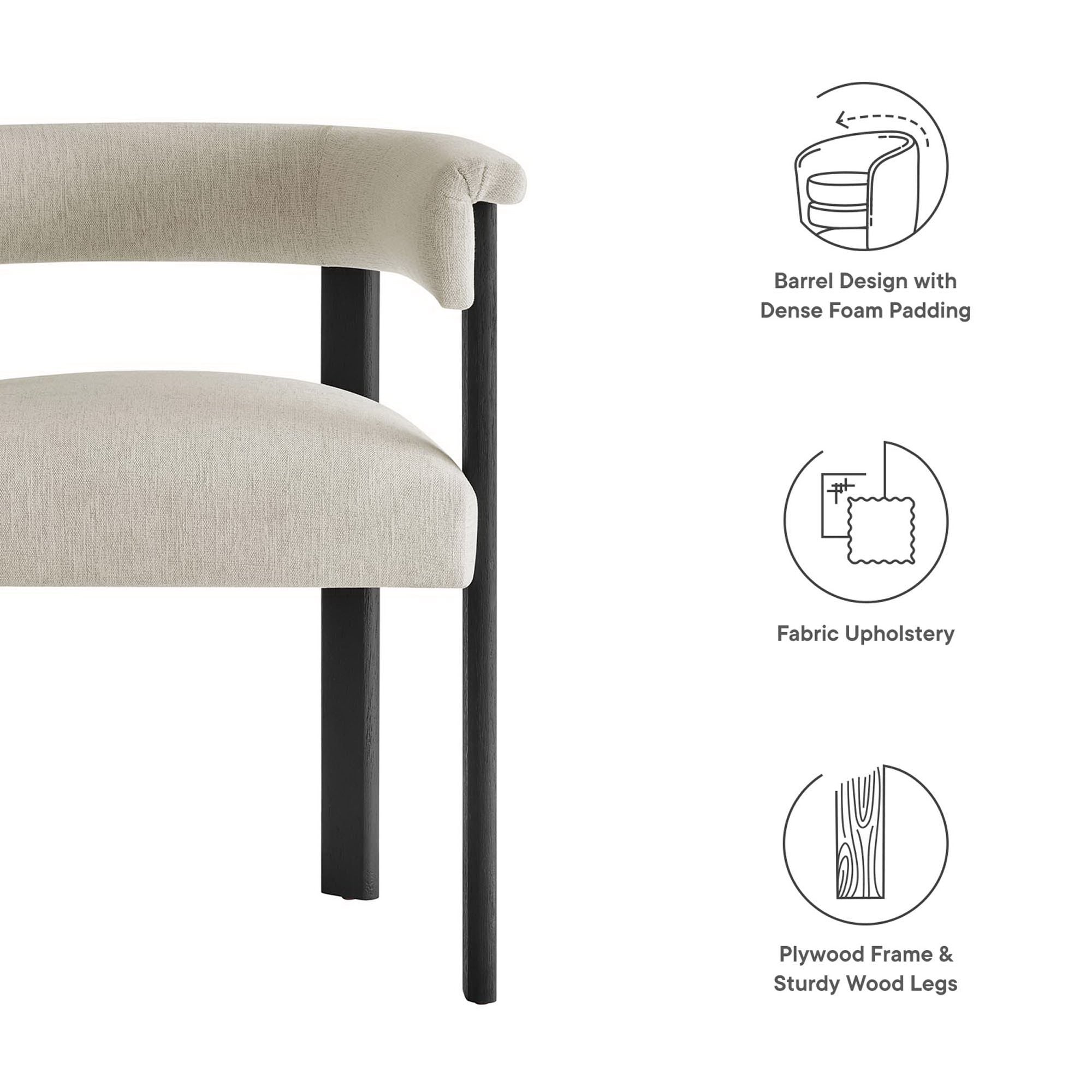 Imogen Fabric Upholstered Barrel Dining Chairs Set of 2, Heathered Weave Ivory Black