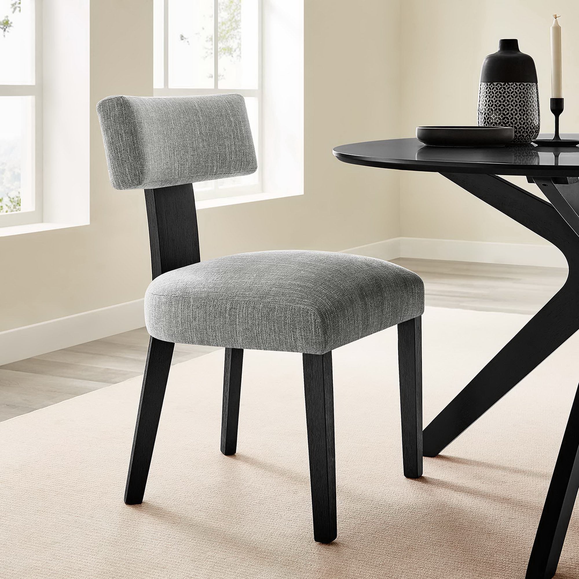 Nalani Fabric Upholstered Dining Chairs Set of 2, Heathered Weave Gray Black