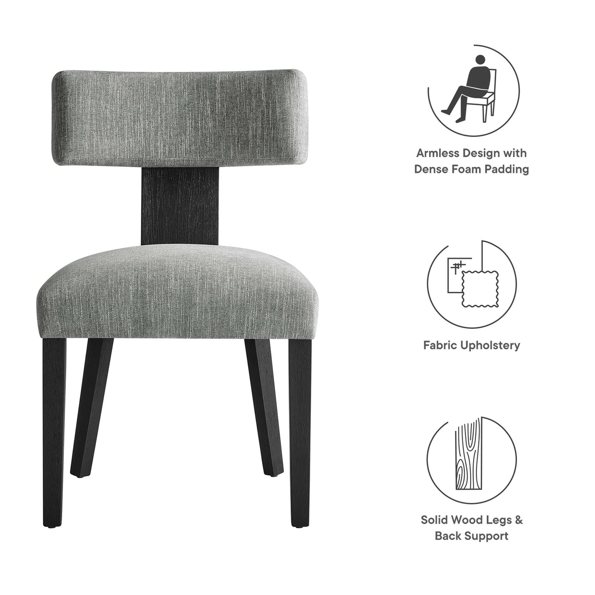 Nalani Fabric Upholstered Dining Chairs Set of 2, Heathered Weave Gray Black