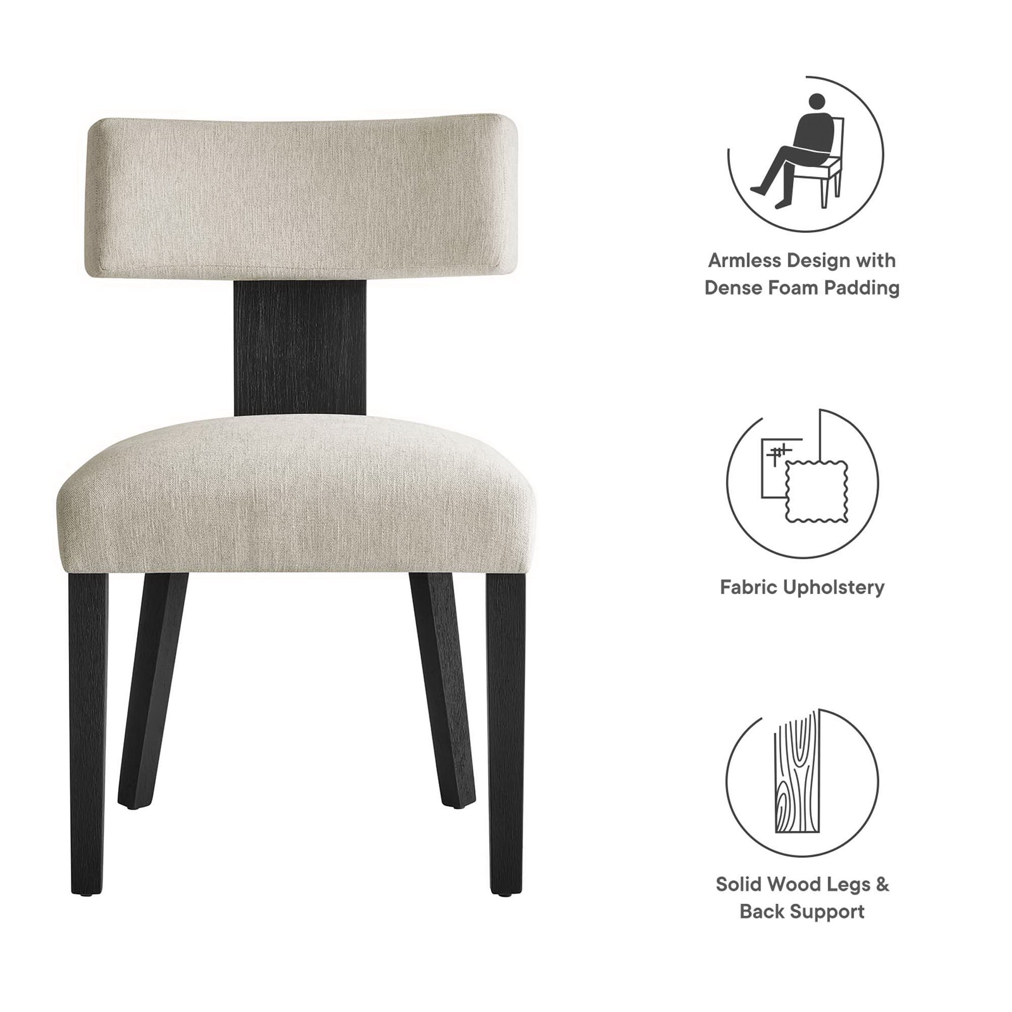 Nalani Fabric Upholstered Dining Chairs Set of 2, Heathered Weave Ivory Black