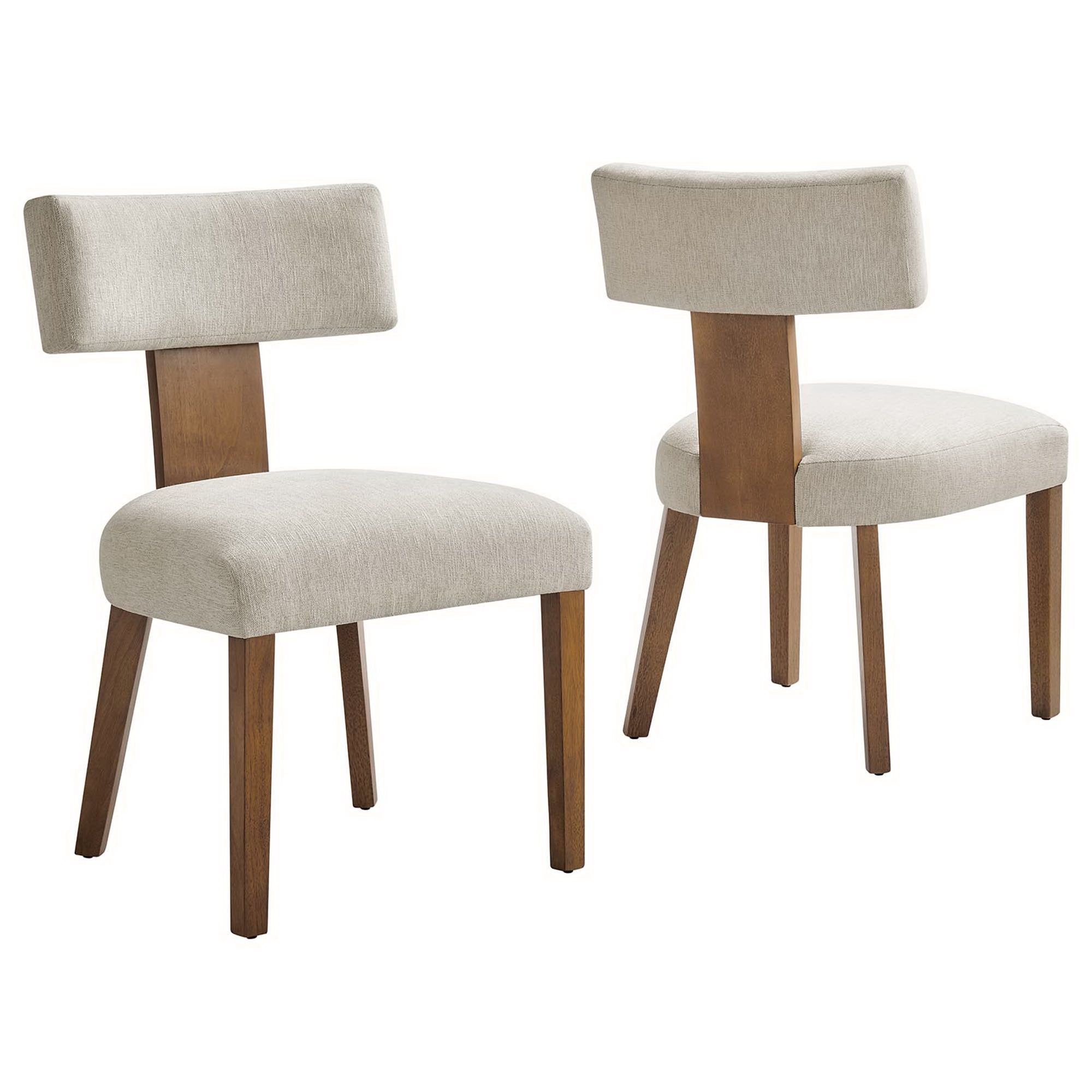 Nalani Fabric Upholstered Dining Chairs Set of 2, Heathered Weave Ivory Deep Brown
