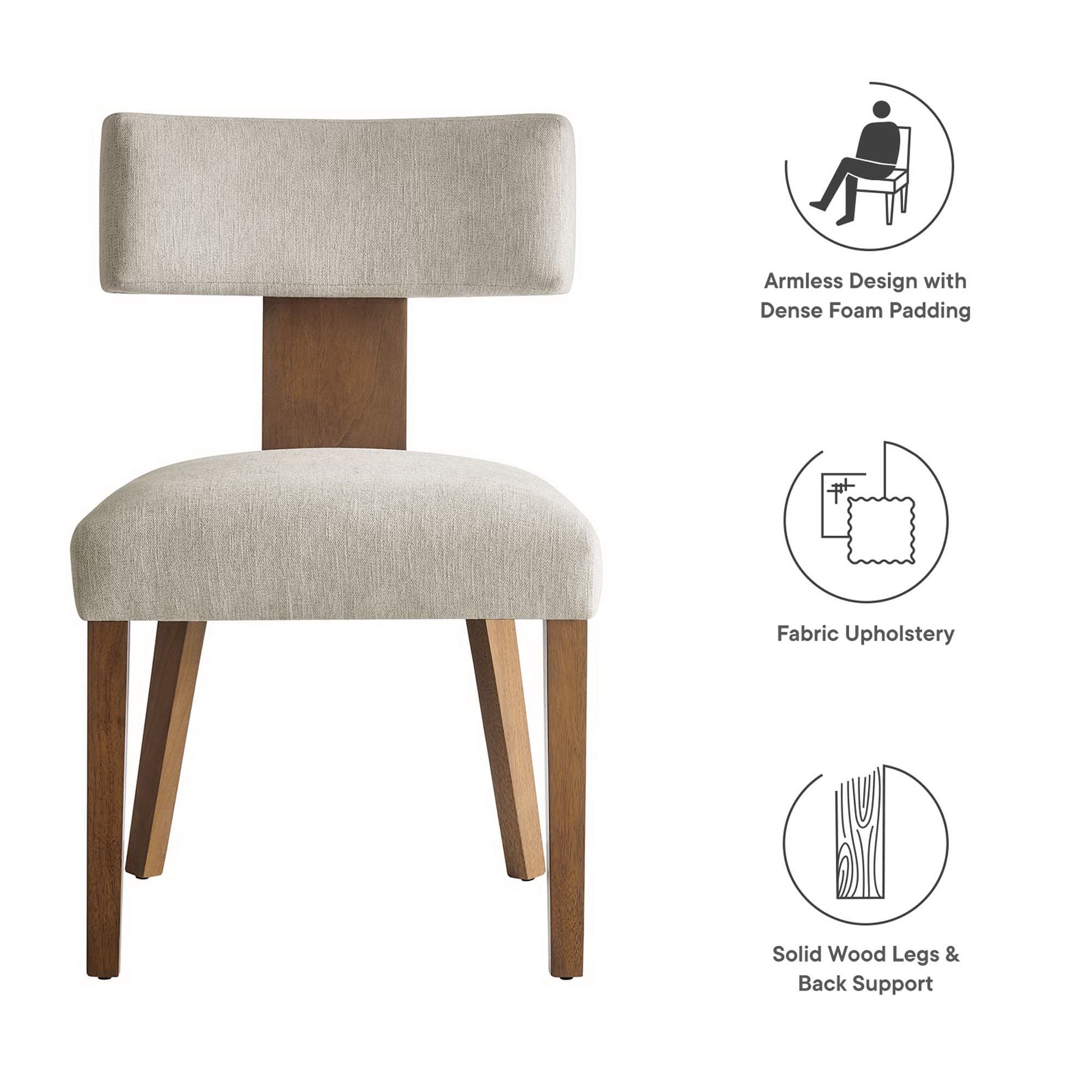 Nalani Fabric Upholstered Dining Chairs Set of 2, Heathered Weave Ivory Deep Brown