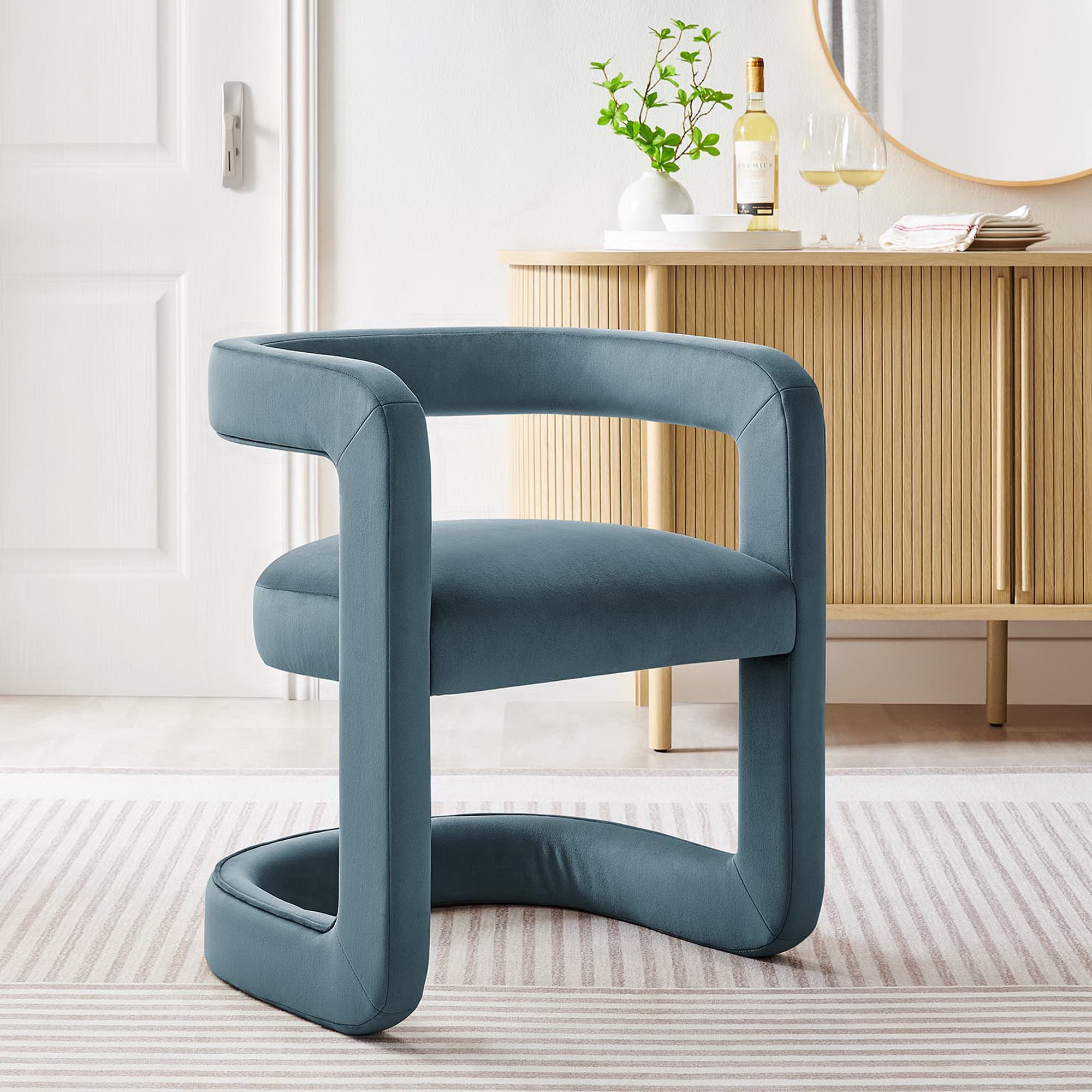 Winslow Performance Velvet Barrel Accent Chair, Cadet Blue