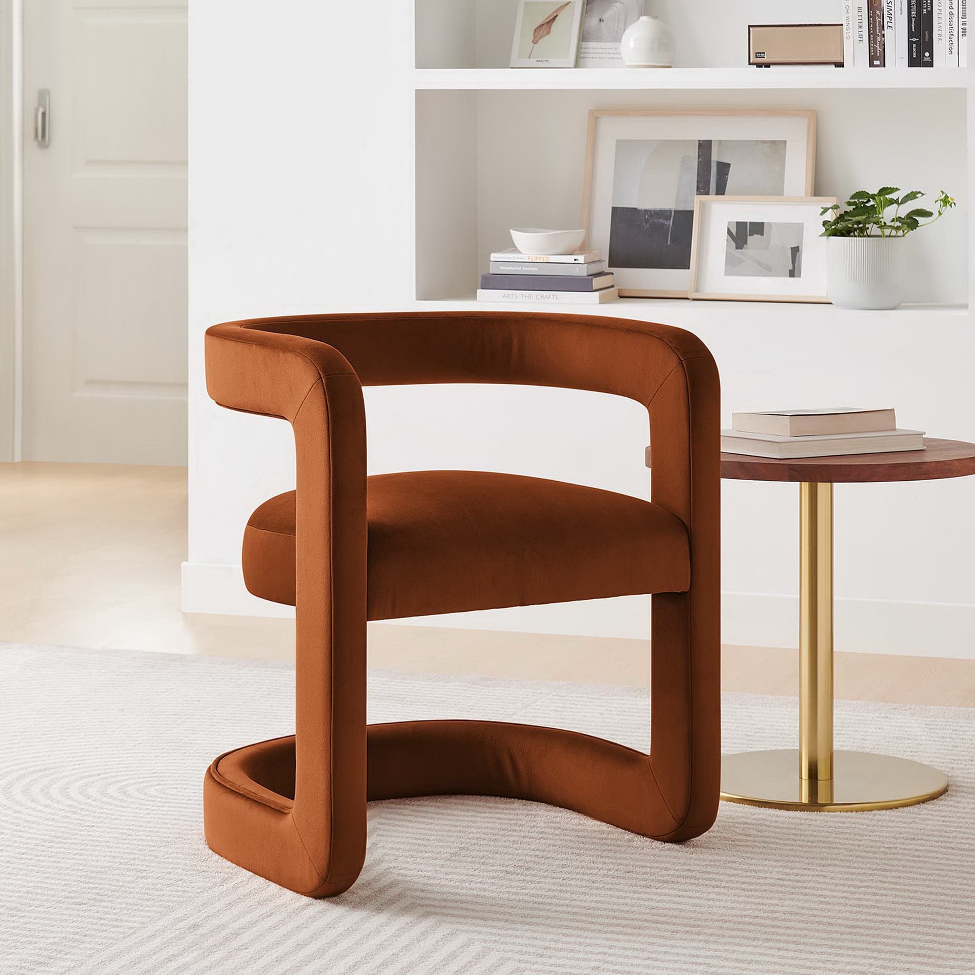 Winslow Barrel Performance Velvet Dining Chair, Rust